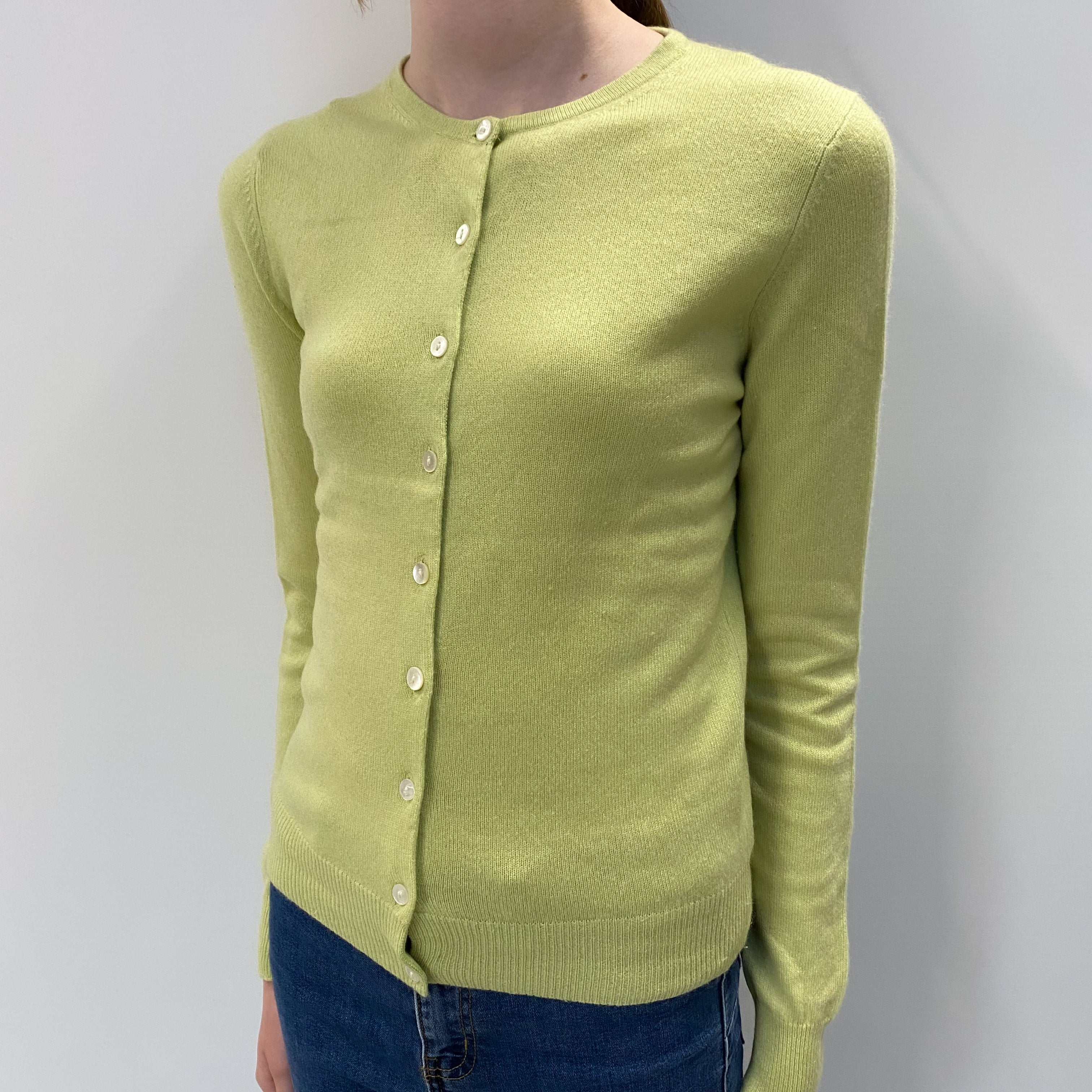 Pistachio Green Cashmere Crew Cardigan Extra Small