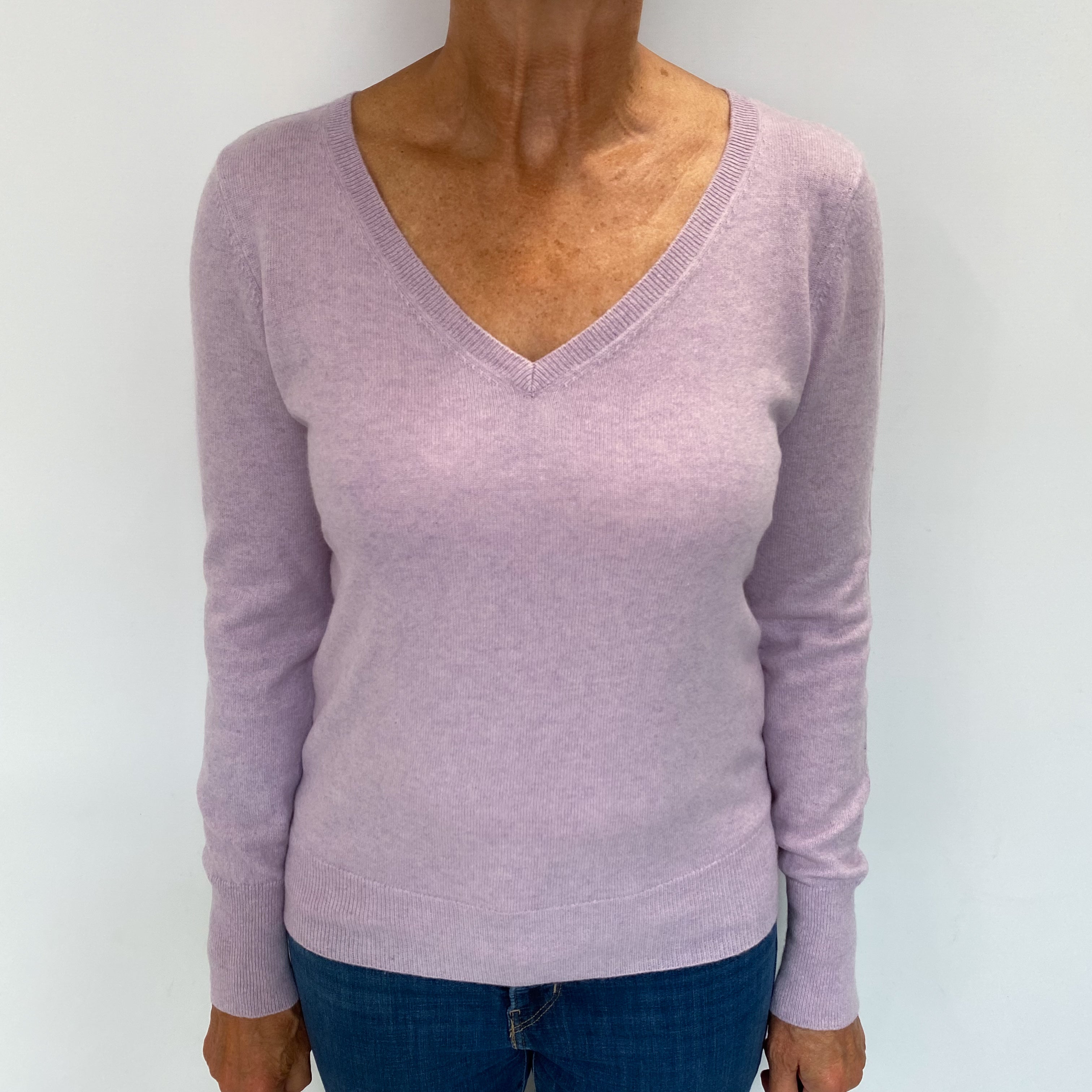 Lavender Purple Cashmere V Neck Jumper Medium