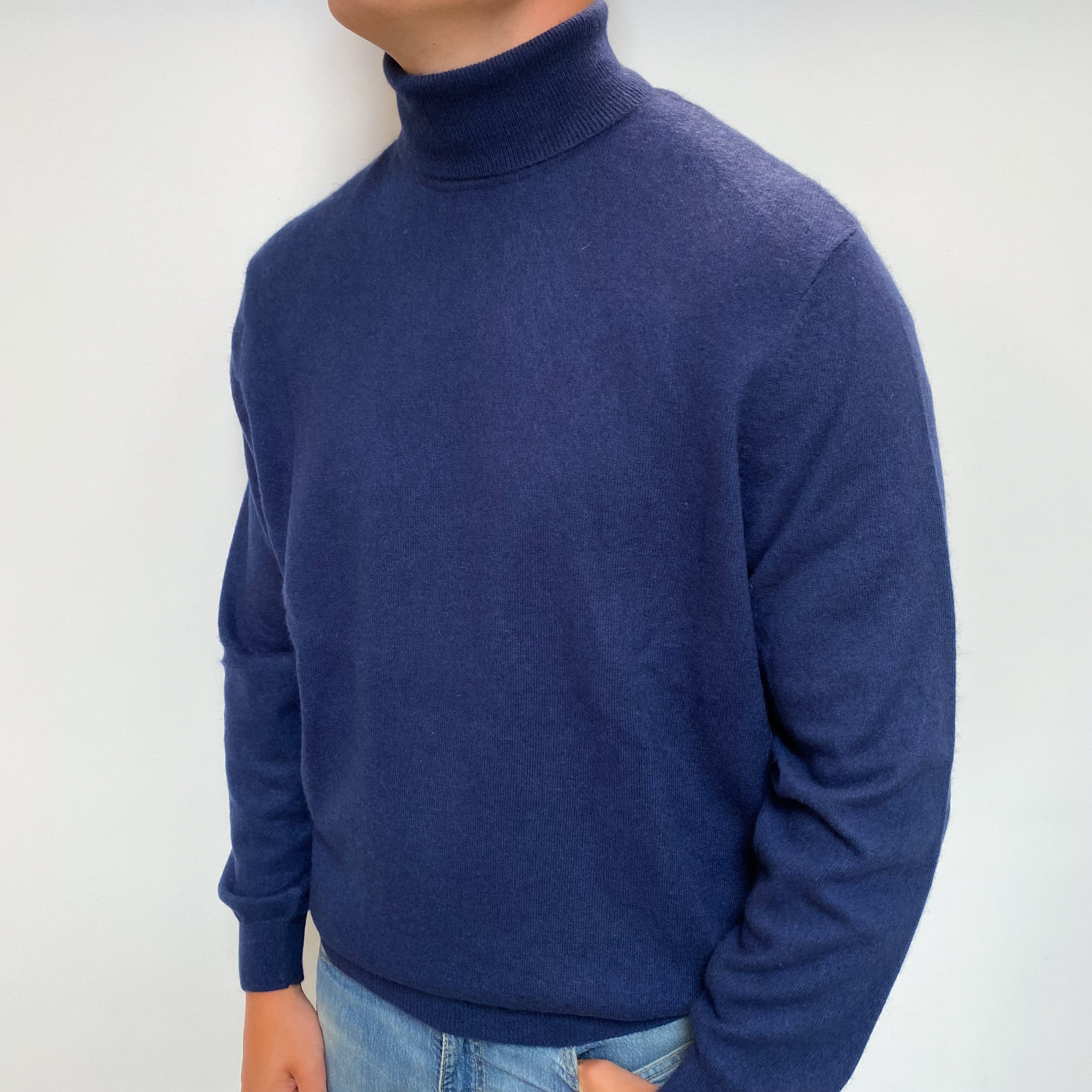 Men's Midnight Navy Cashmere Polo Neck Jumper XL