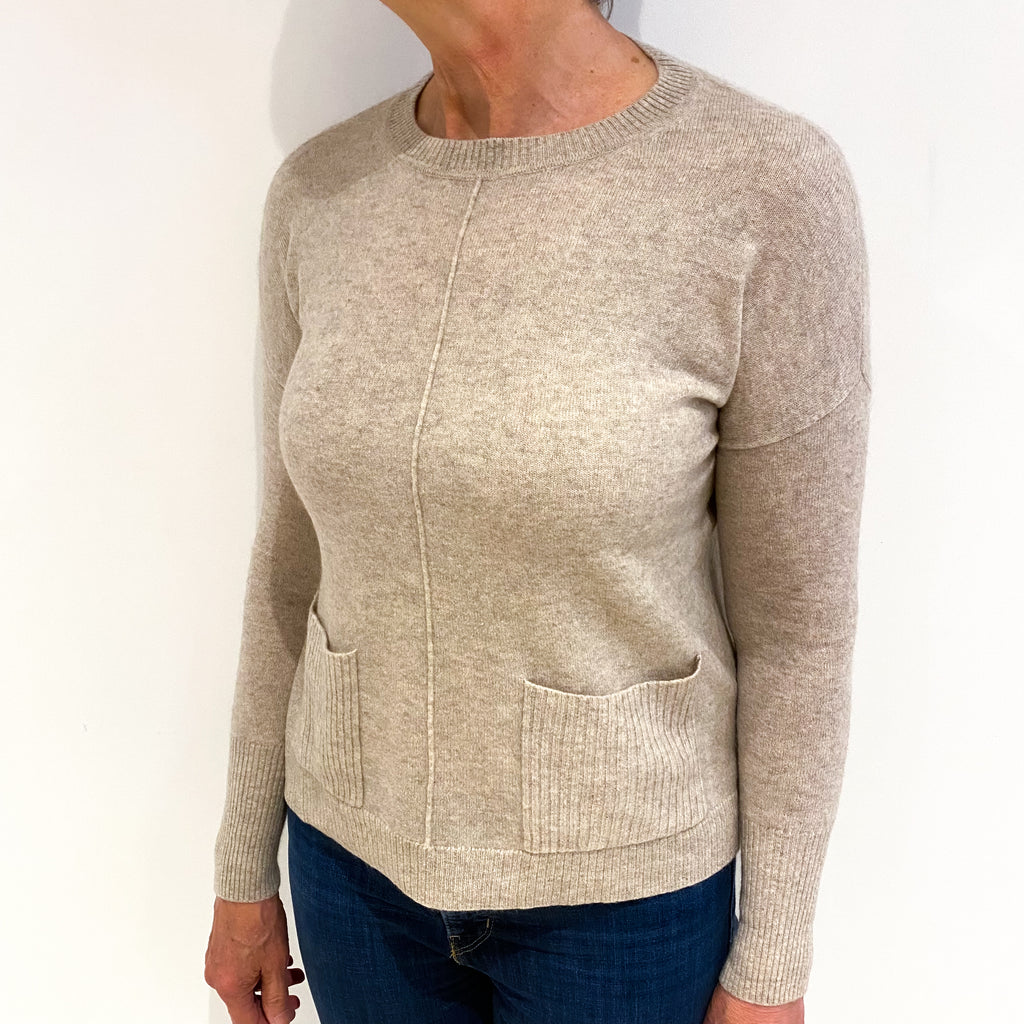 Fawn Beige Cashmere Crew Neck Jumper Medium