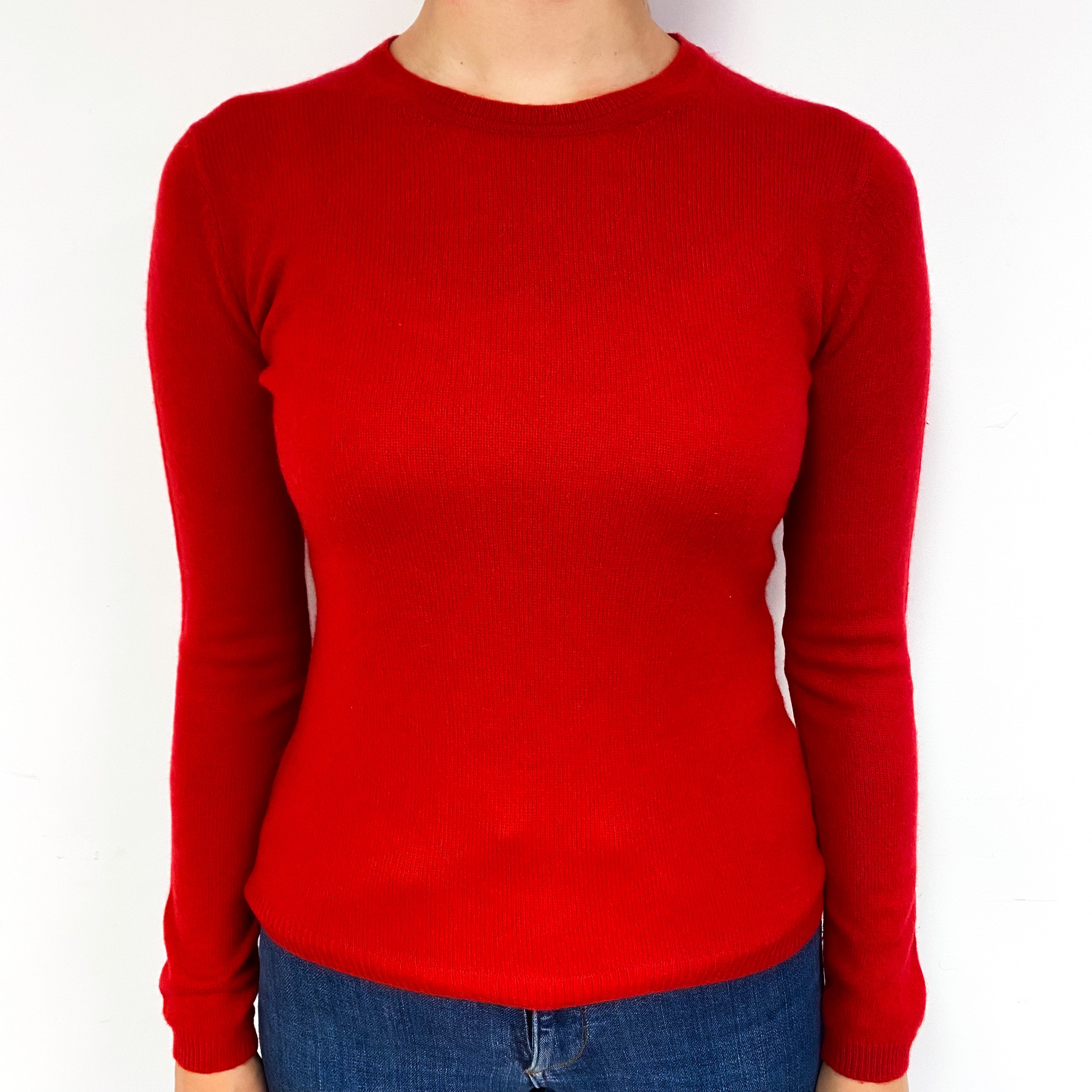 Scarlet Red Cashmere Crew Neck Jumper Small