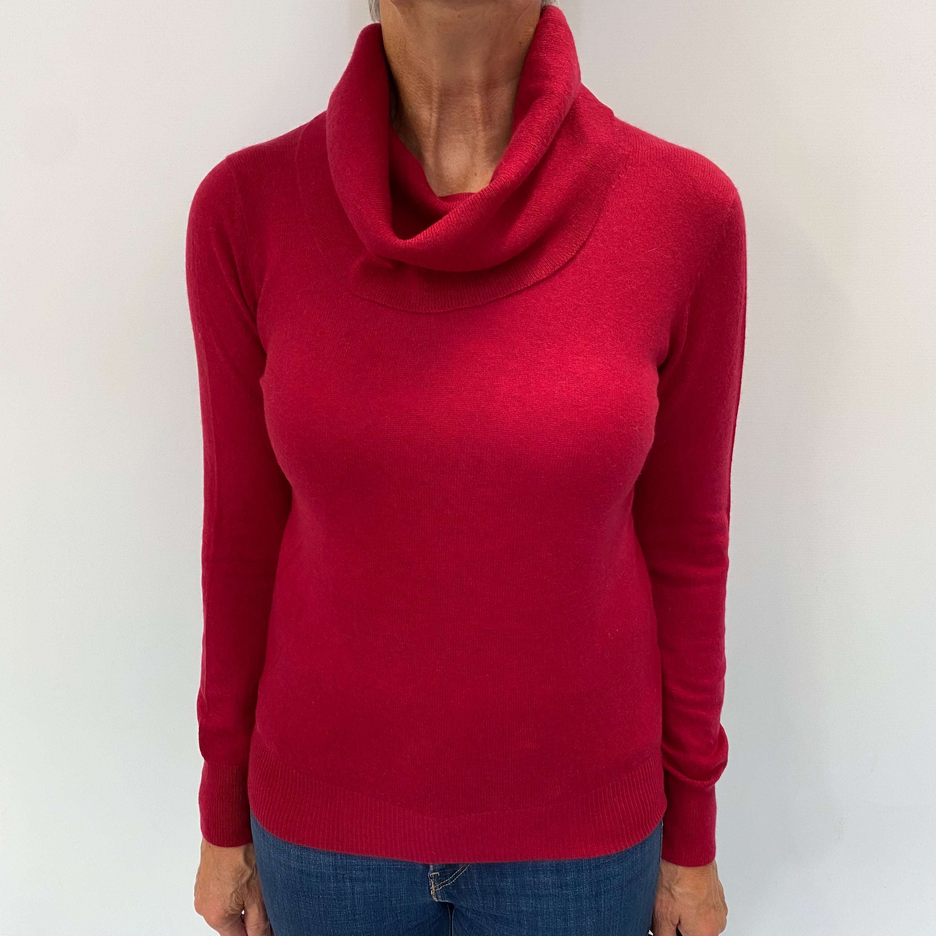 Crimson Red Cashmere Cowl Neck Jumper Medium