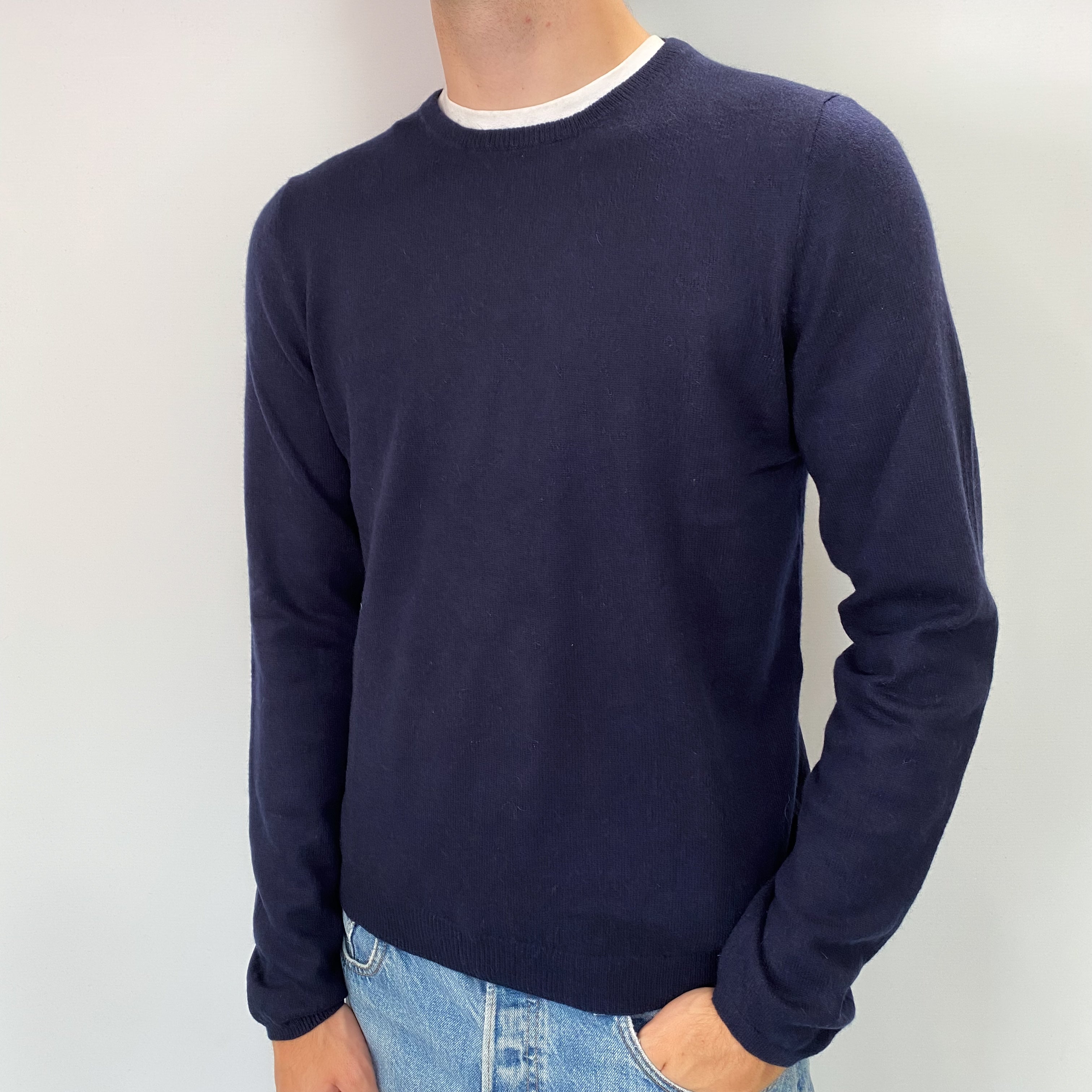Men's Navy Cashmere Crew Neck Jumper Medium