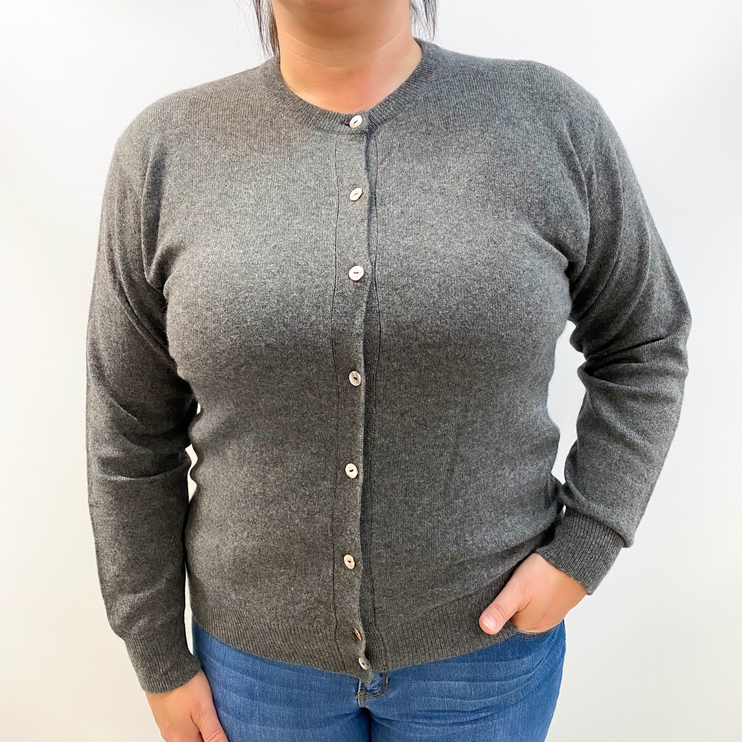 Slate Grey Cashmere Crew Cardigan Large