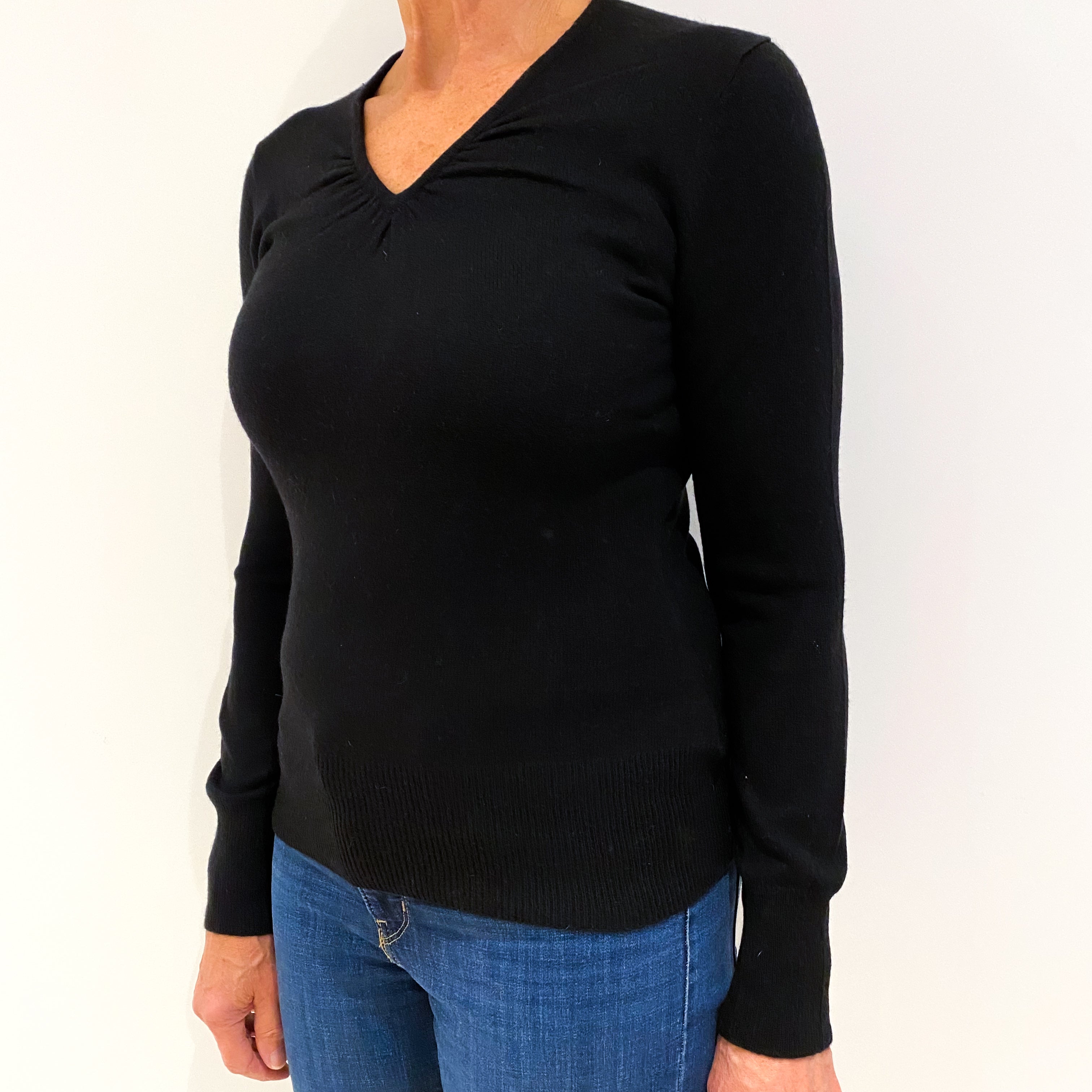 Black Cashmere Gathered V-Neck Jumper Medium