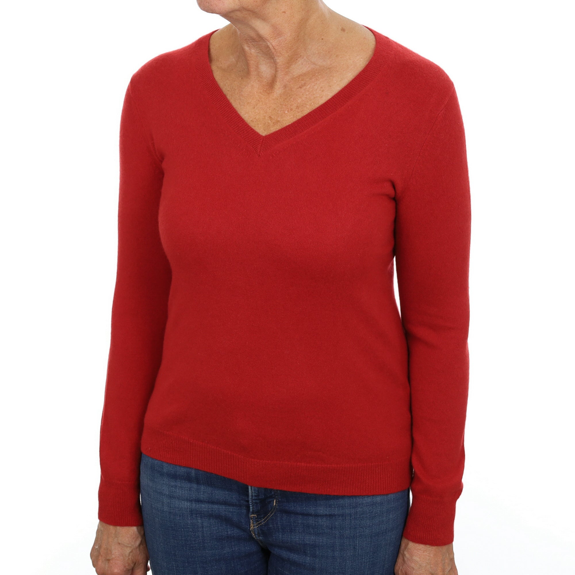 Scarlet Red Cashmere V Neck Jumper Medium