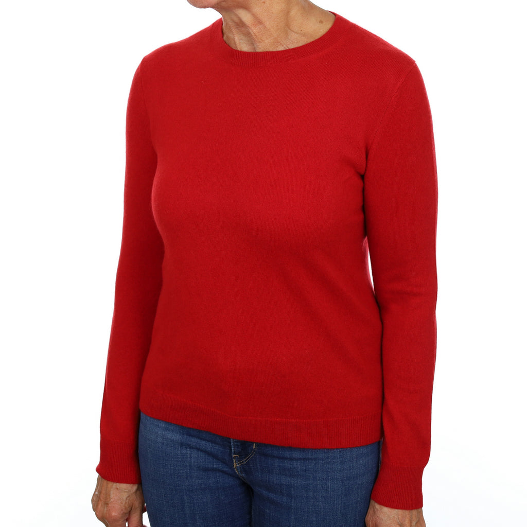 Scarlet Red Cashmere Crew Neck Jumper Small
