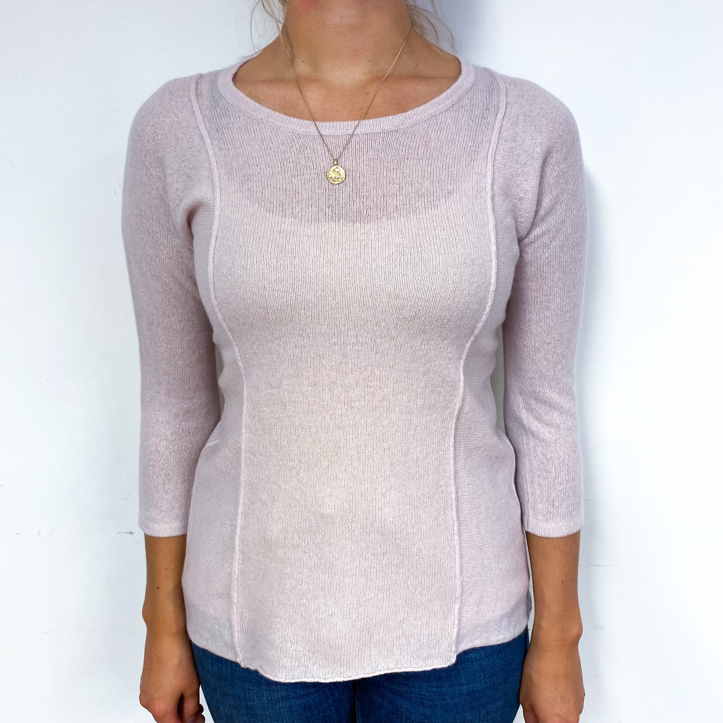 Palest Mauve Lightweight Cashmere Crew Neck Jumper Small