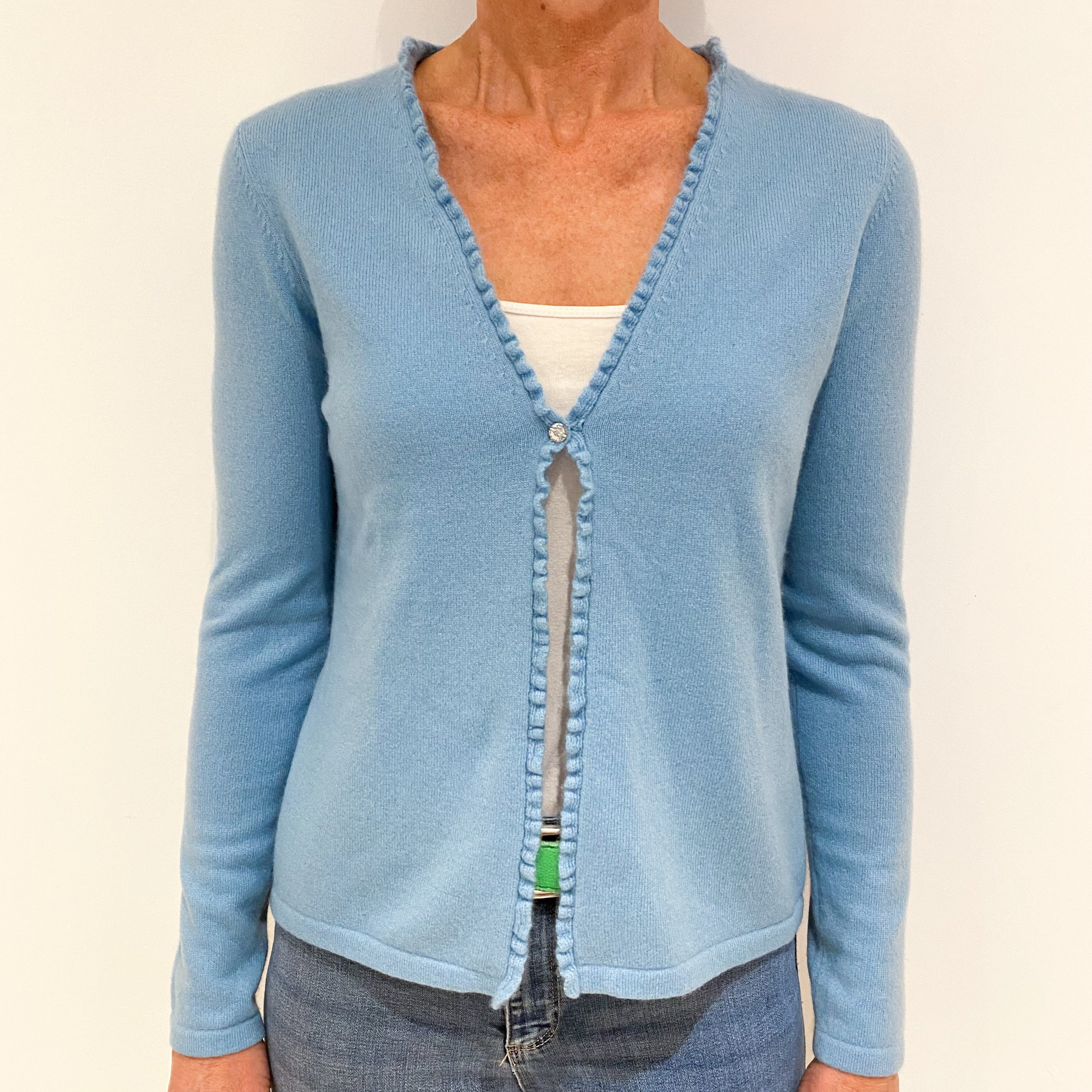 Vivid Sky Blue Cashmere V-Neck Cardigan Small