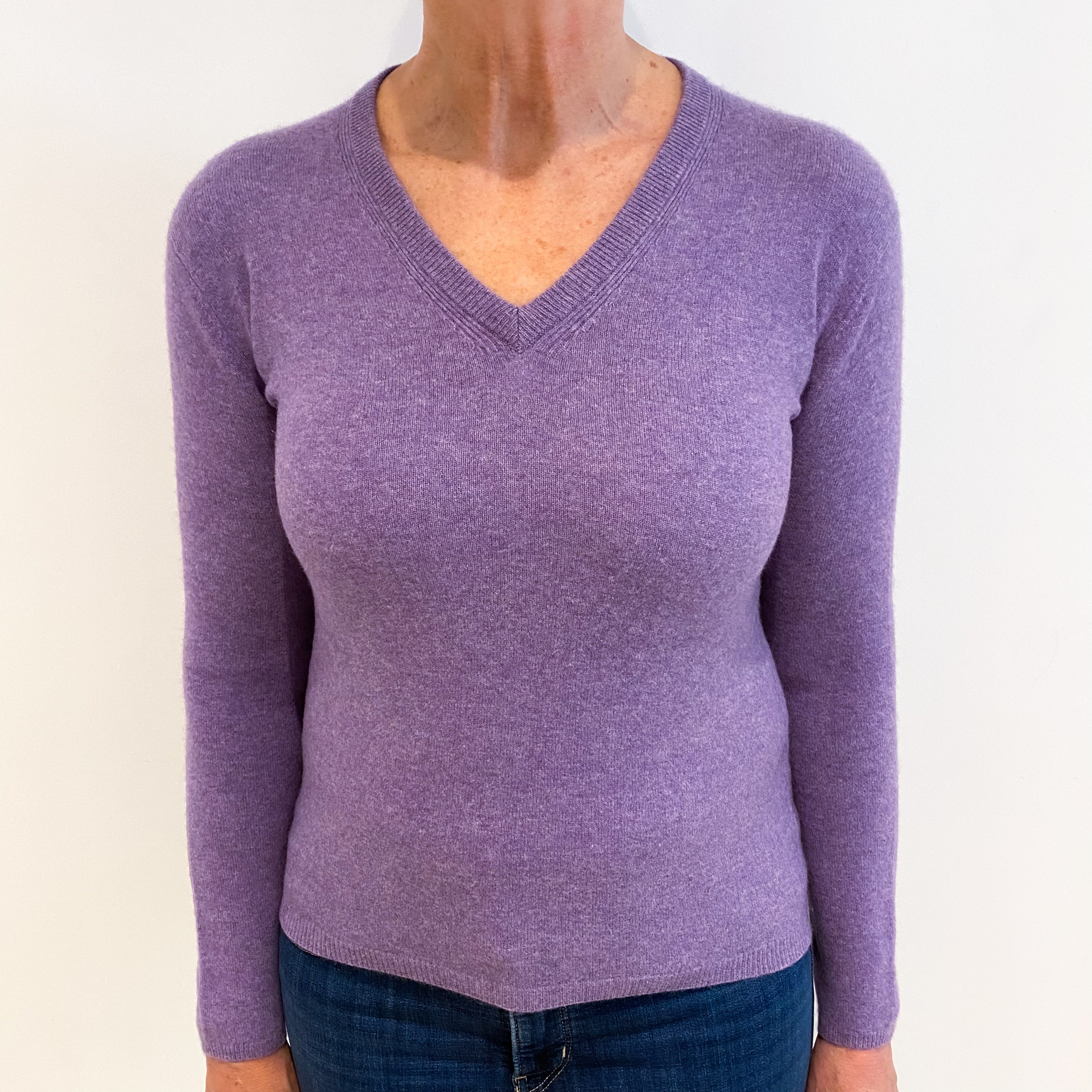 Deep Lavender Purple Cashmere V Neck Jumper Medium