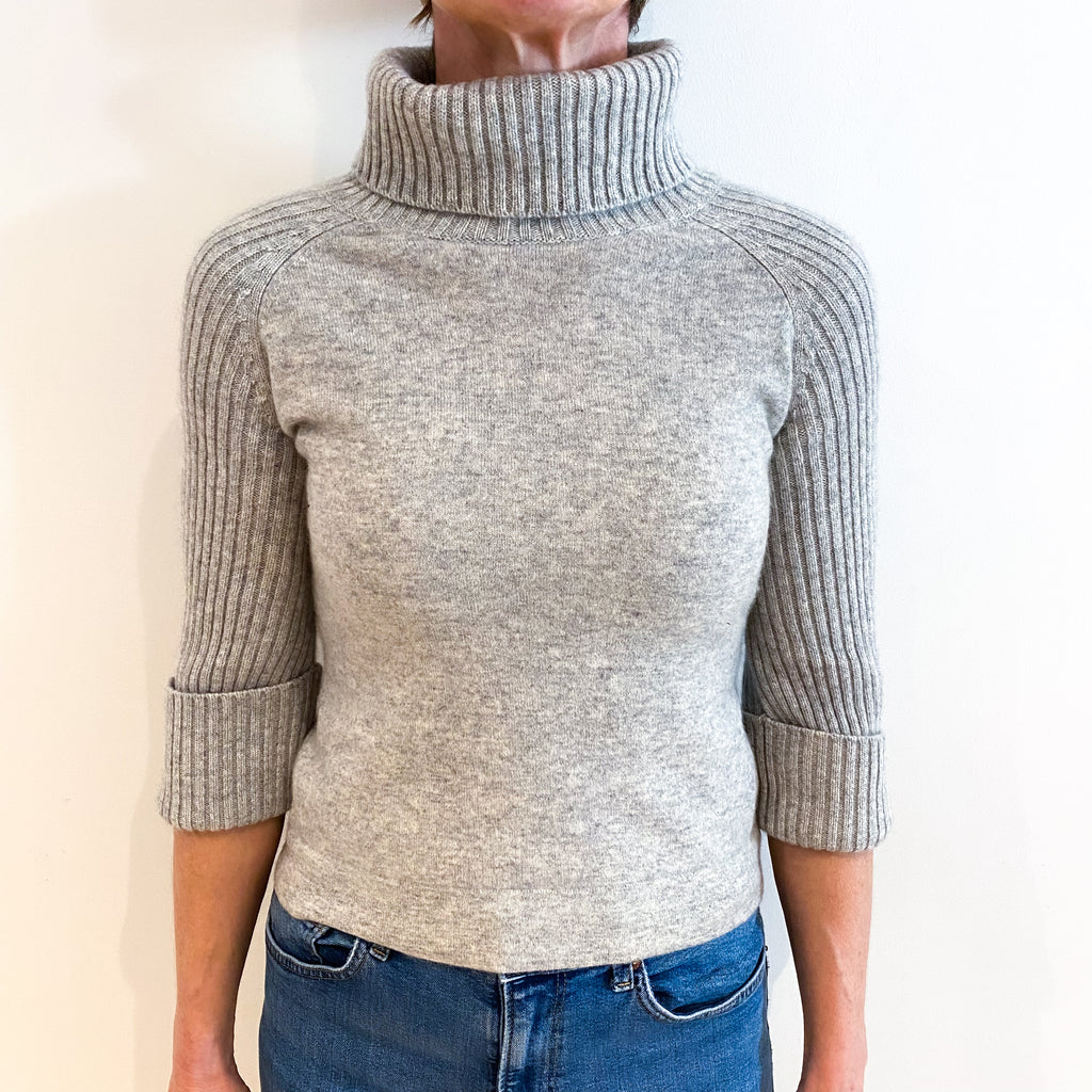 Smoke Grey Cashmere Chunky Knit Polo Neck Jumper Small