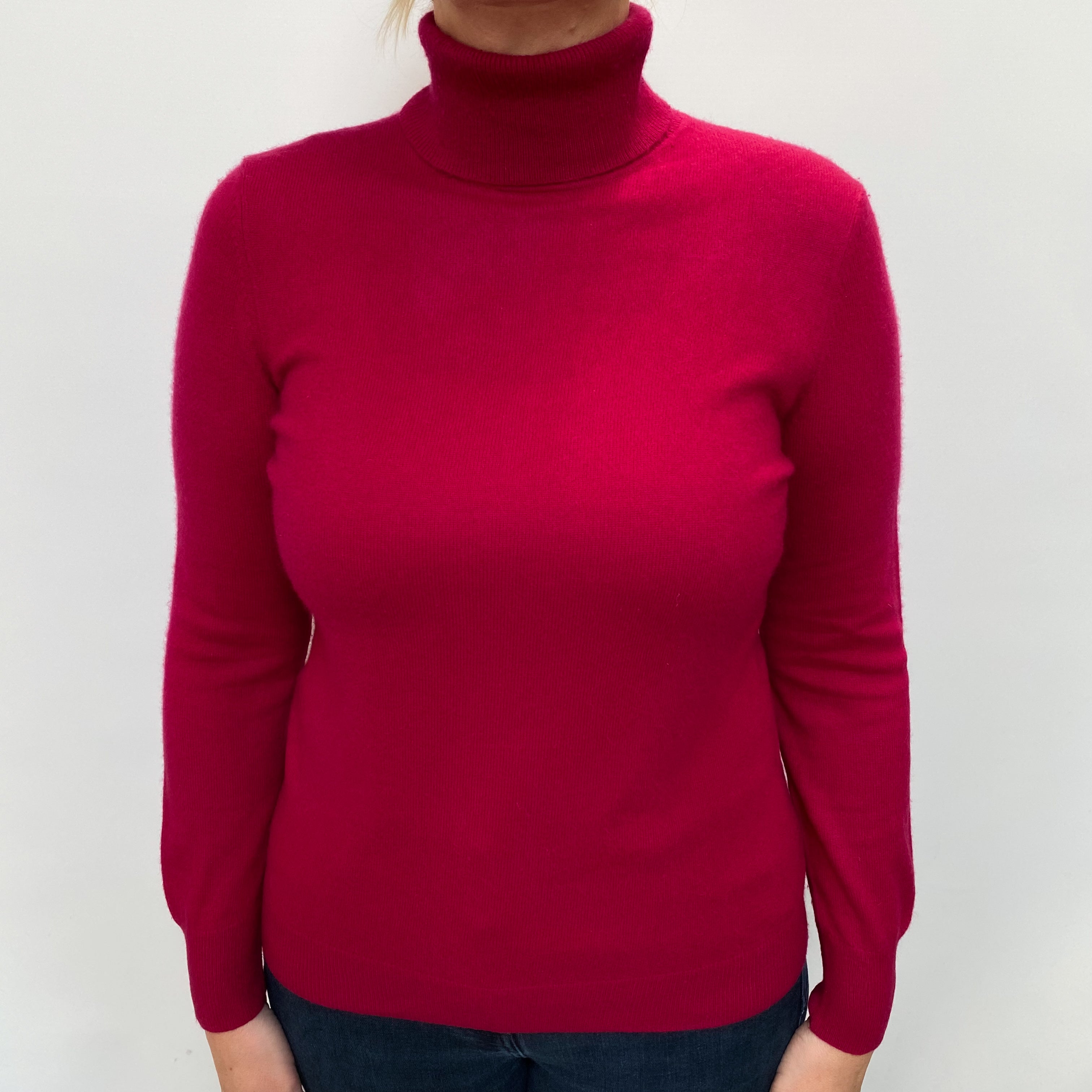 Cherry Pink Cashmere Polo Neck Jumper Large