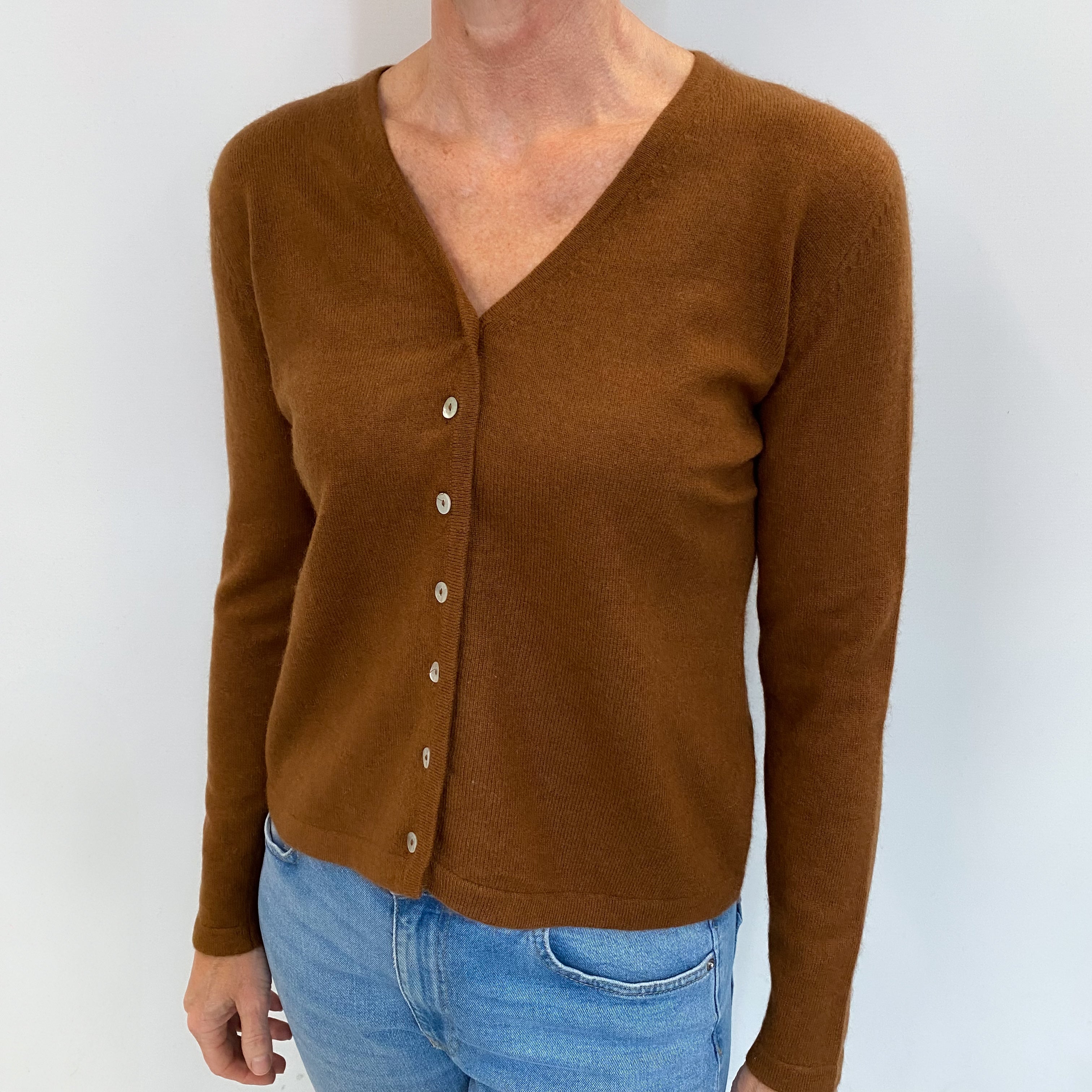 Chestnut Brown Cashmere V Neck Cardigan Small