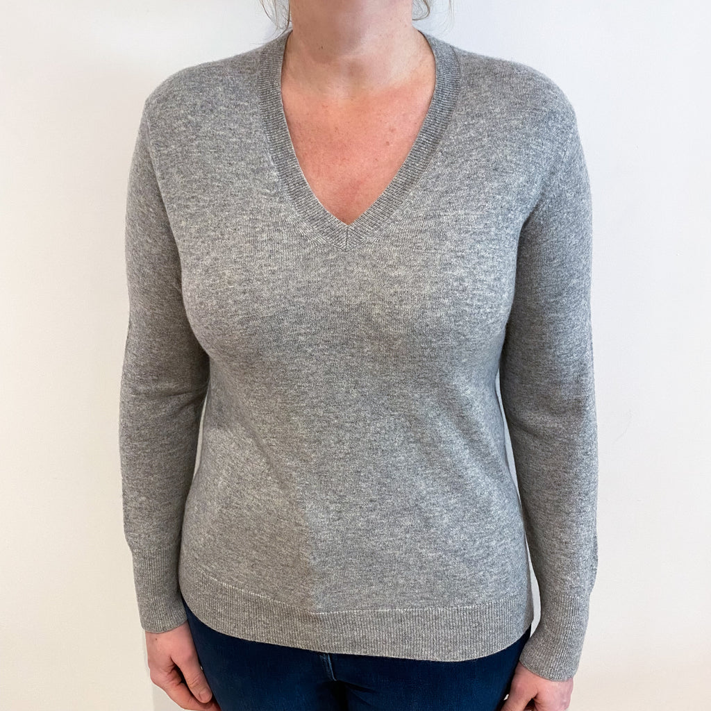 Smoke Grey Cashmere V Neck Jumper Large