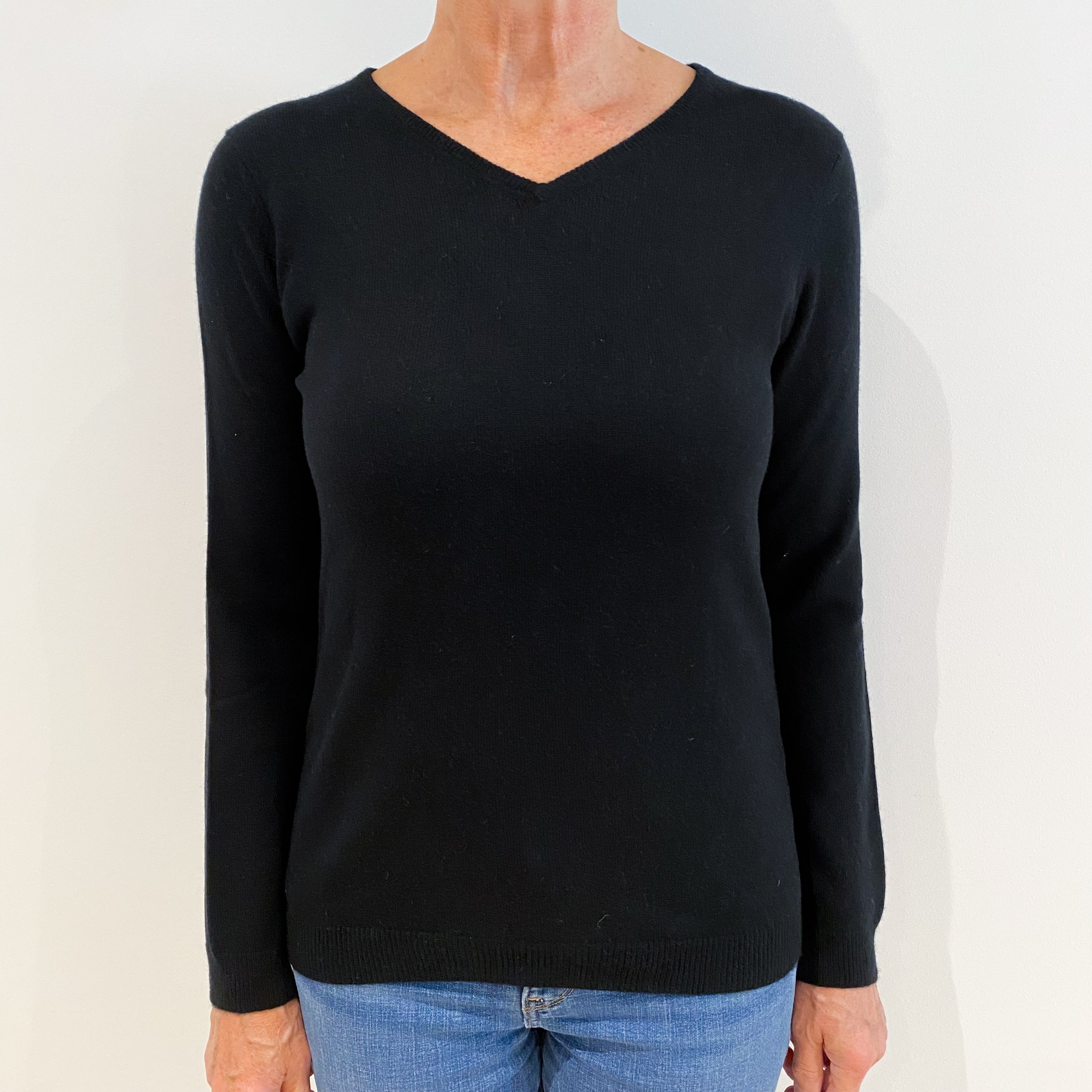 Black Cashmere V-Neck Jumper Medium