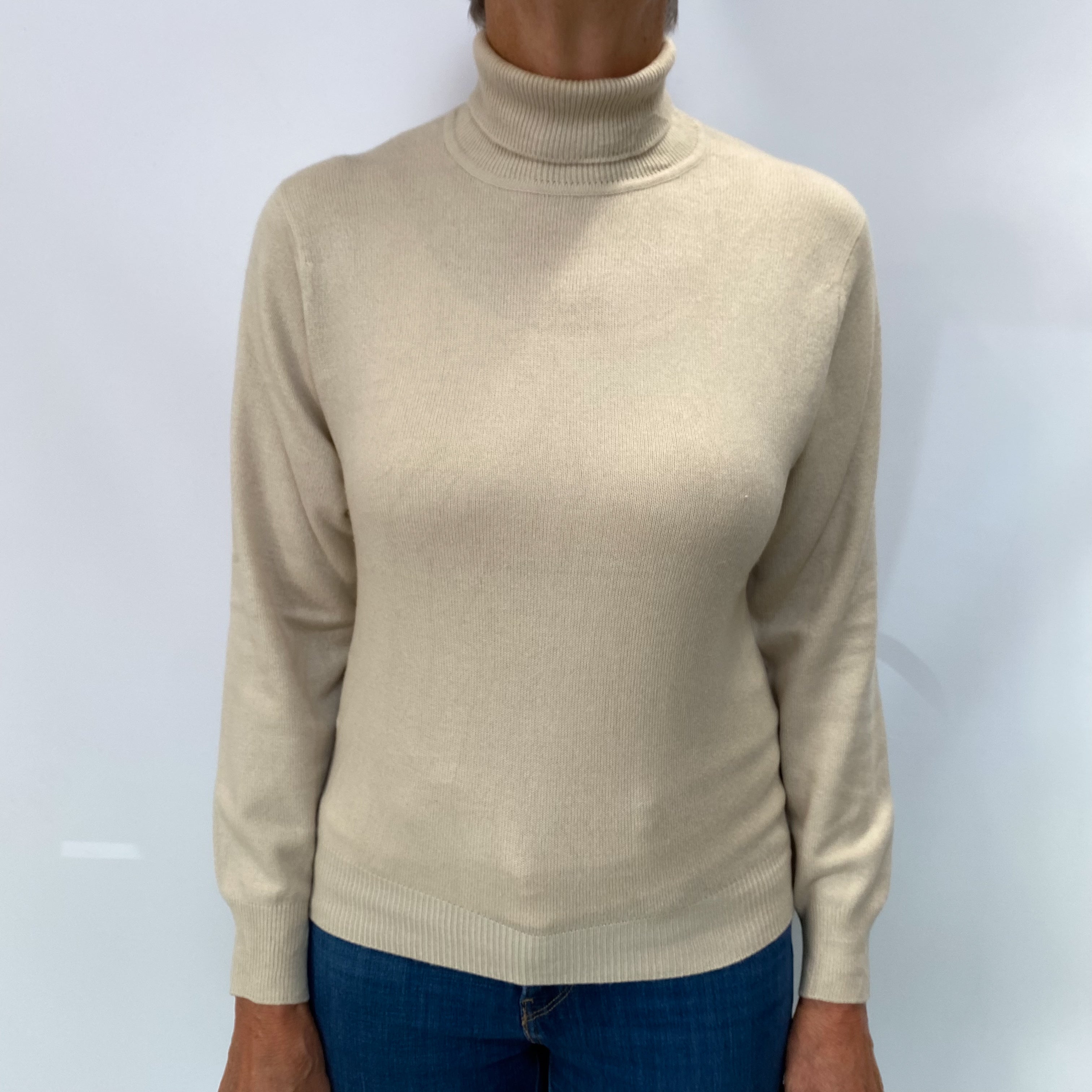 Beige Cashmere Polo Neck Jumper Medium