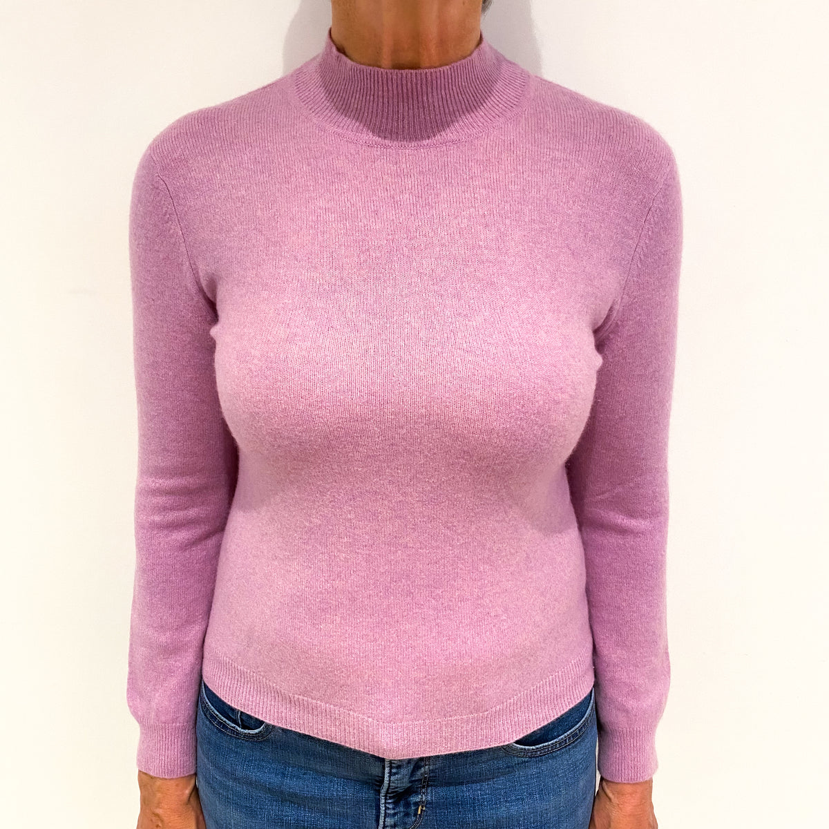 Foxglove Pink Cashmere Turtle Neck Jumper Medium