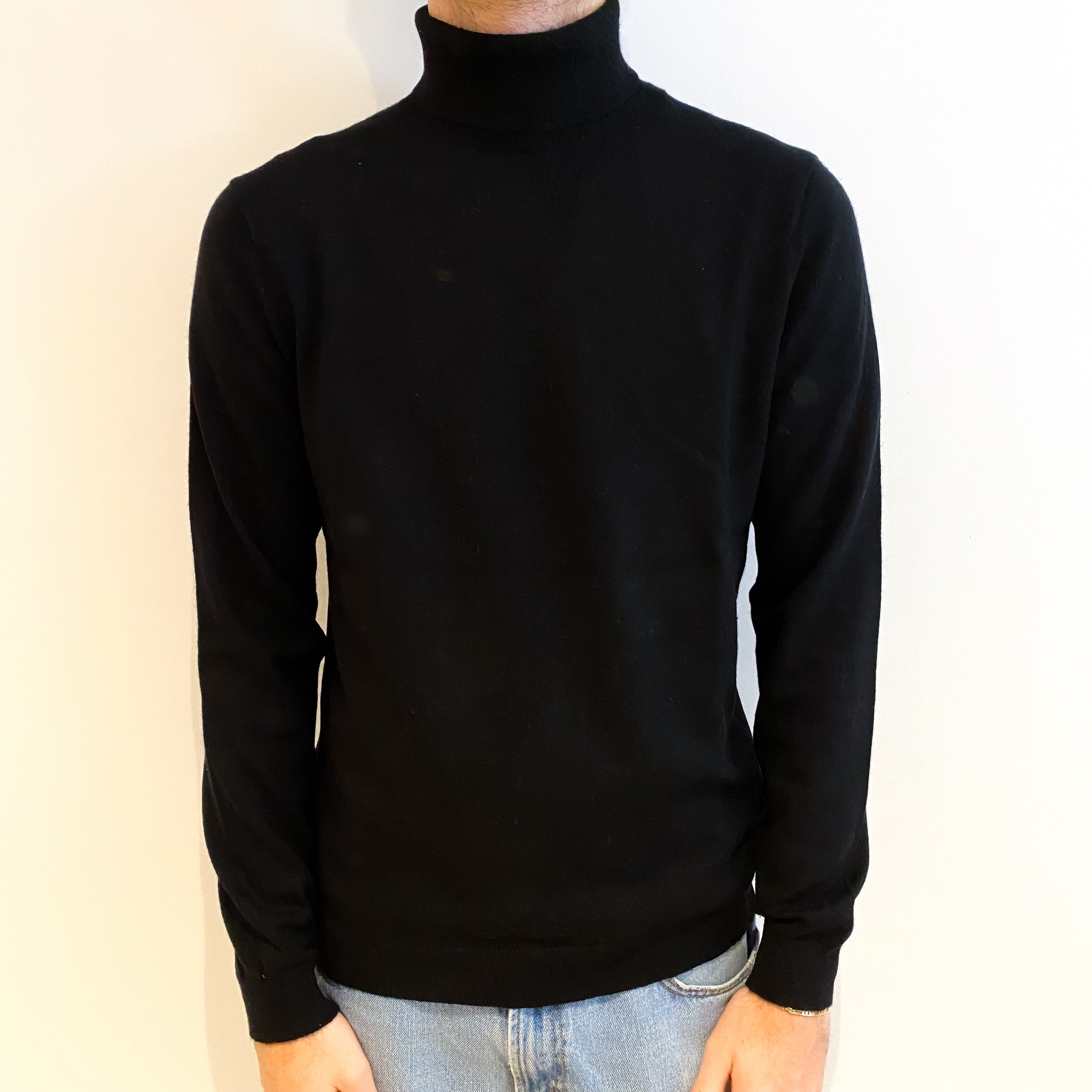 Men's Theory Black Cashmere Polo Neck Jumper Large