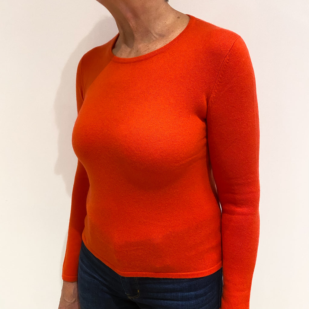 Fiery Orange Lightweight Cashmere Crew Neck Jumper Medium