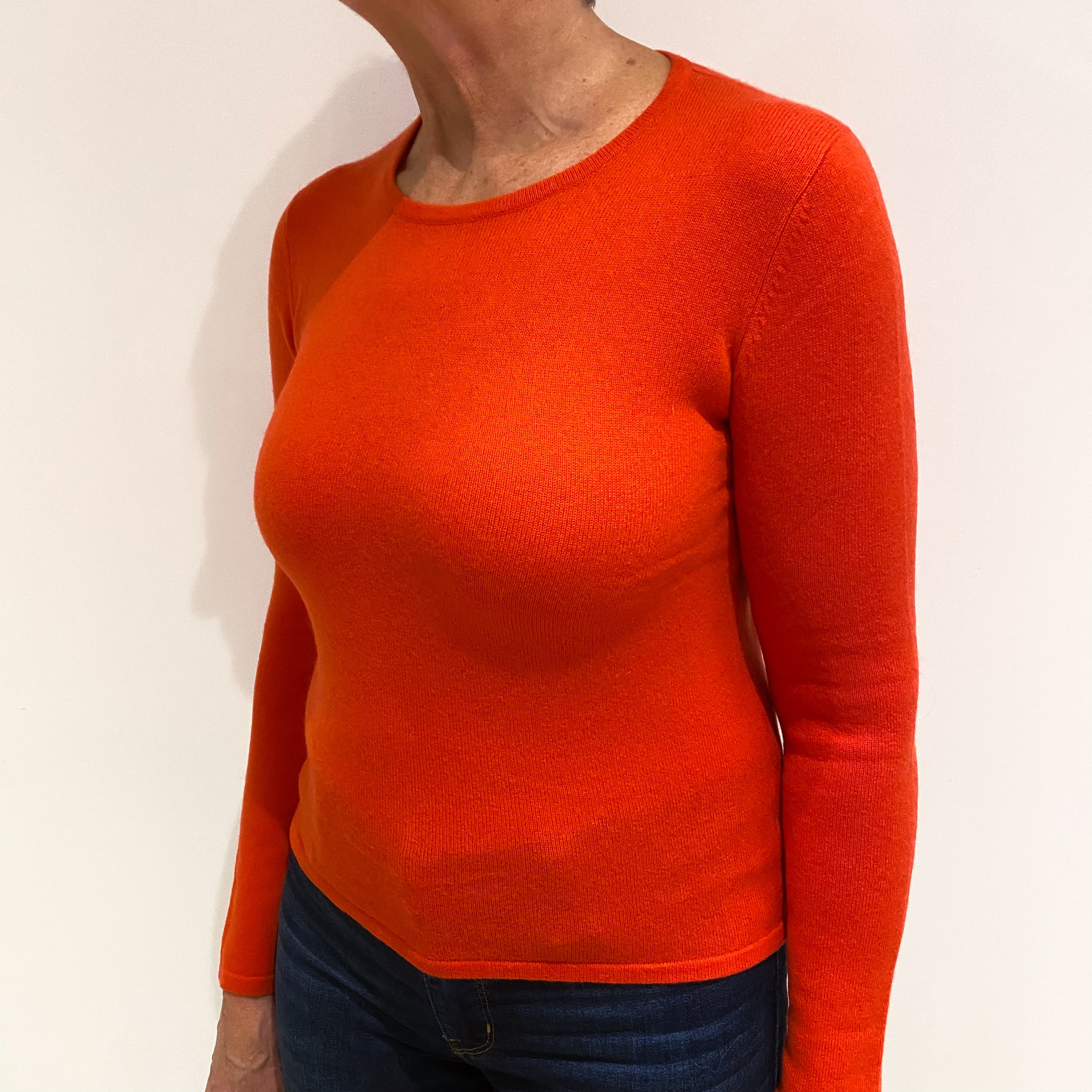Fiery Orange Lightweight Cashmere Crew Neck Jumper Medium