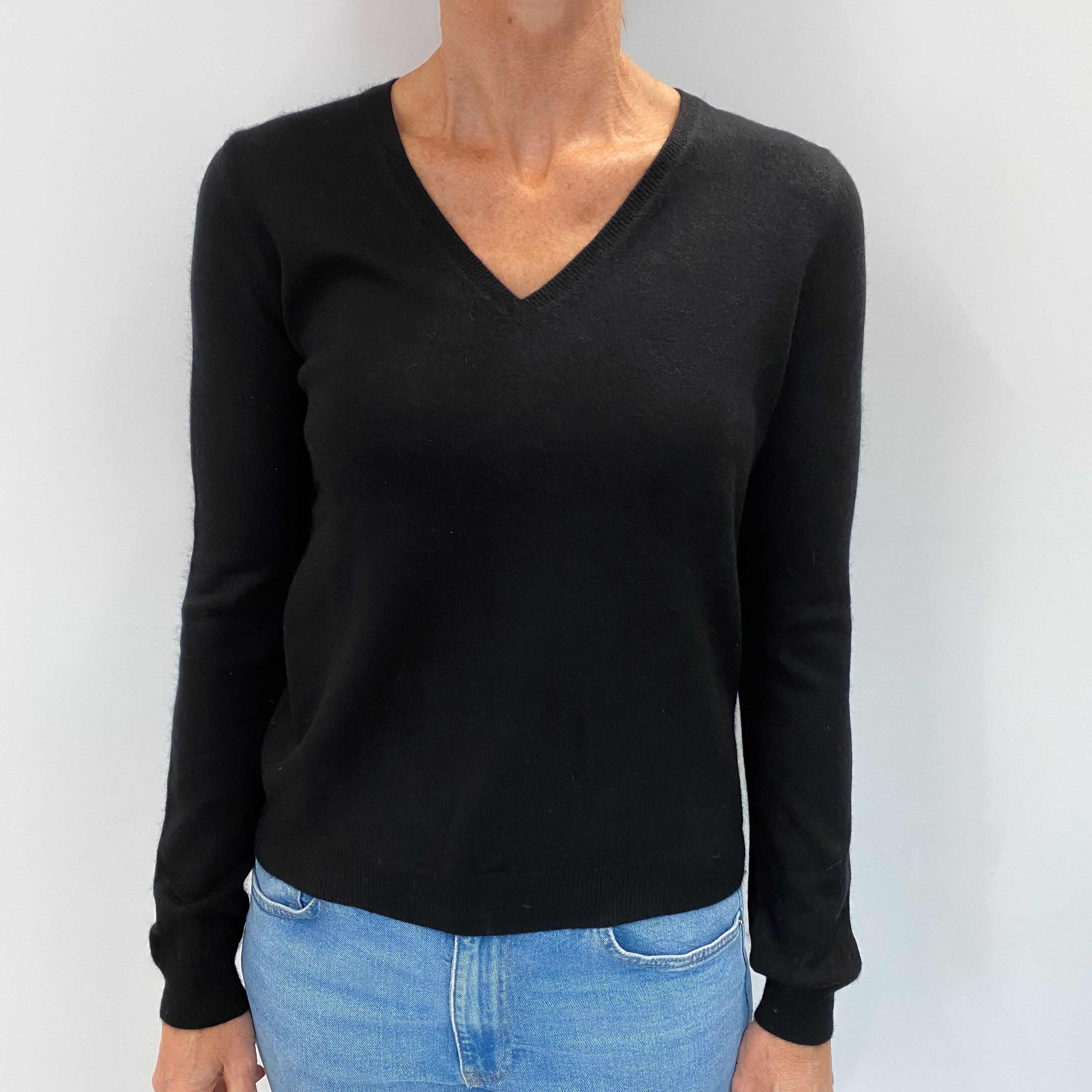 Black Cashmere V Neck Jumper Small