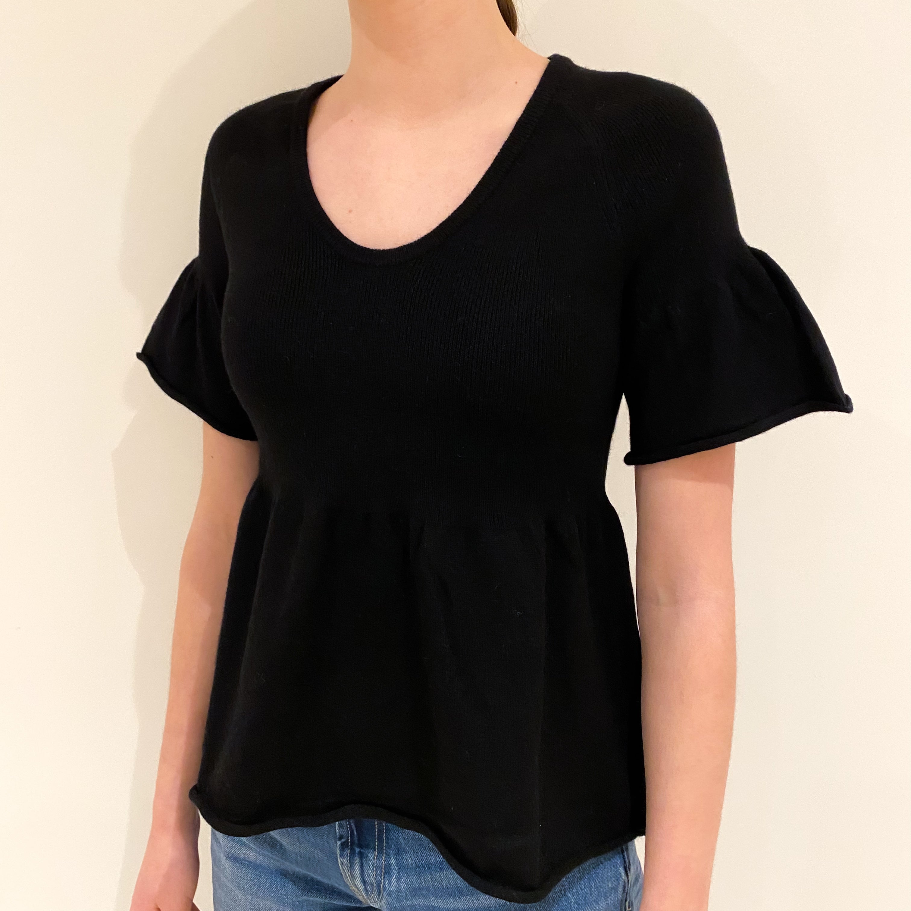 Black Cashmere Short Bell Sleeved Jumper Extra Small