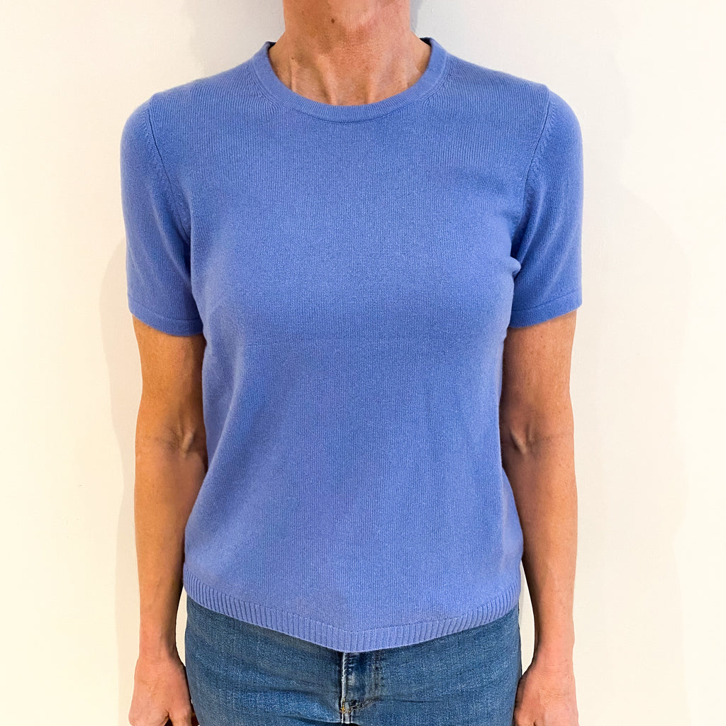 Cornflower Blue Cashmere Crew Neck Short Sleeved Jumper Small