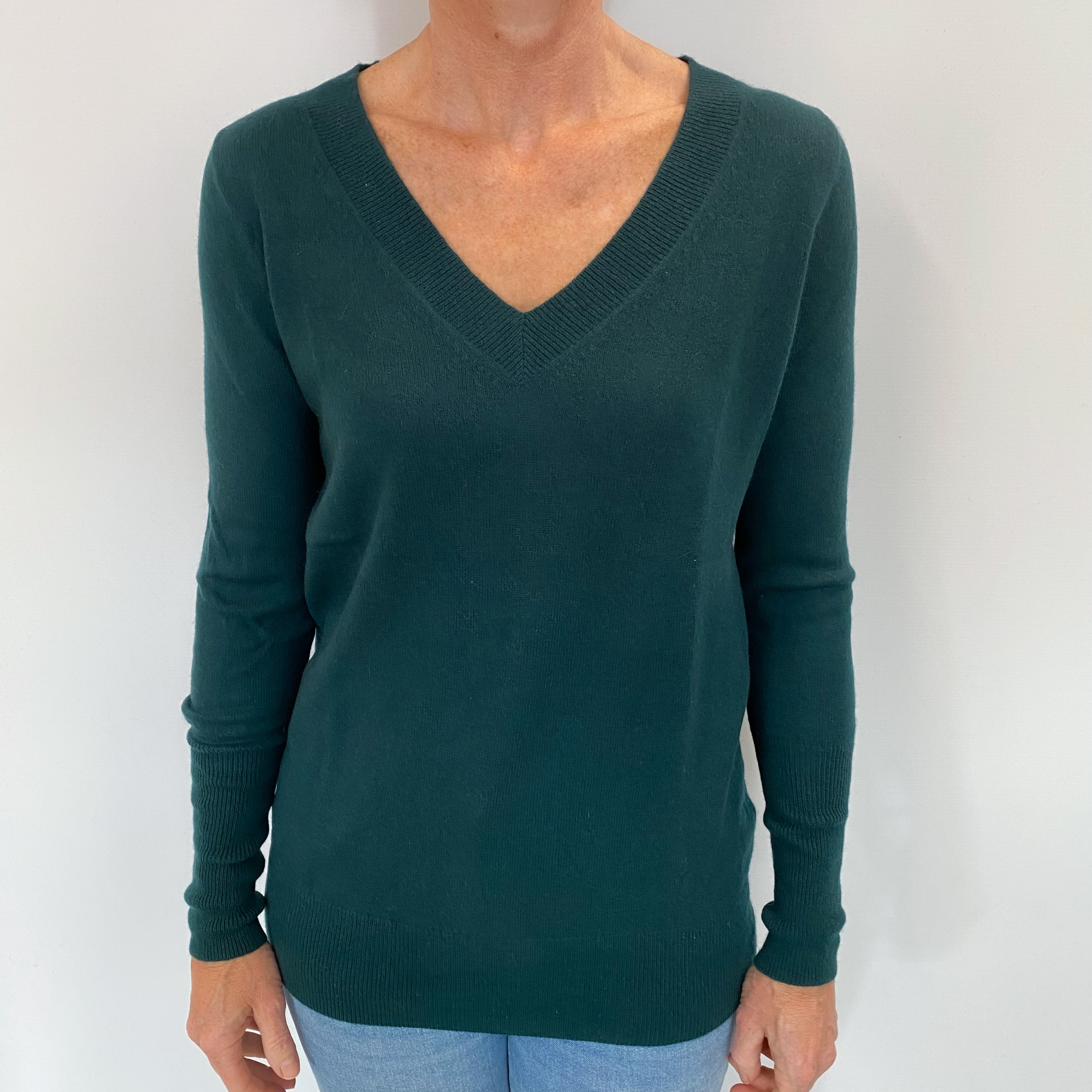 Forest Green Cashmere V Neck Jumper Small