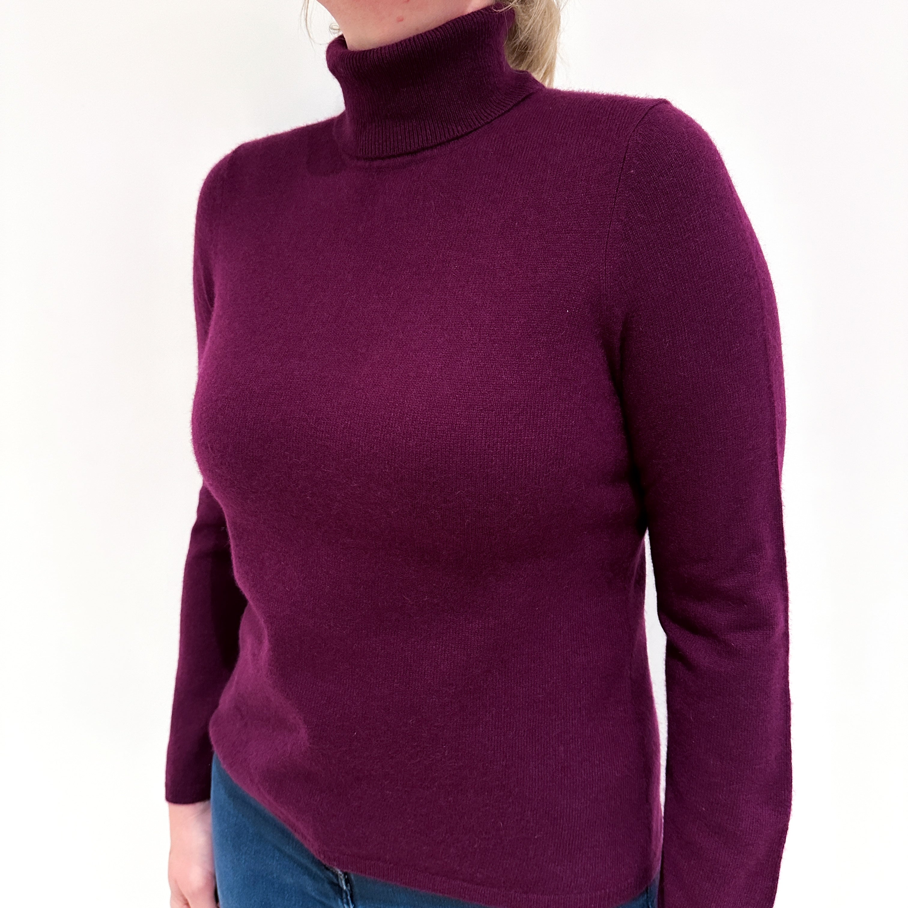 Plum Purple Cashmere Polo Neck Jumper Large