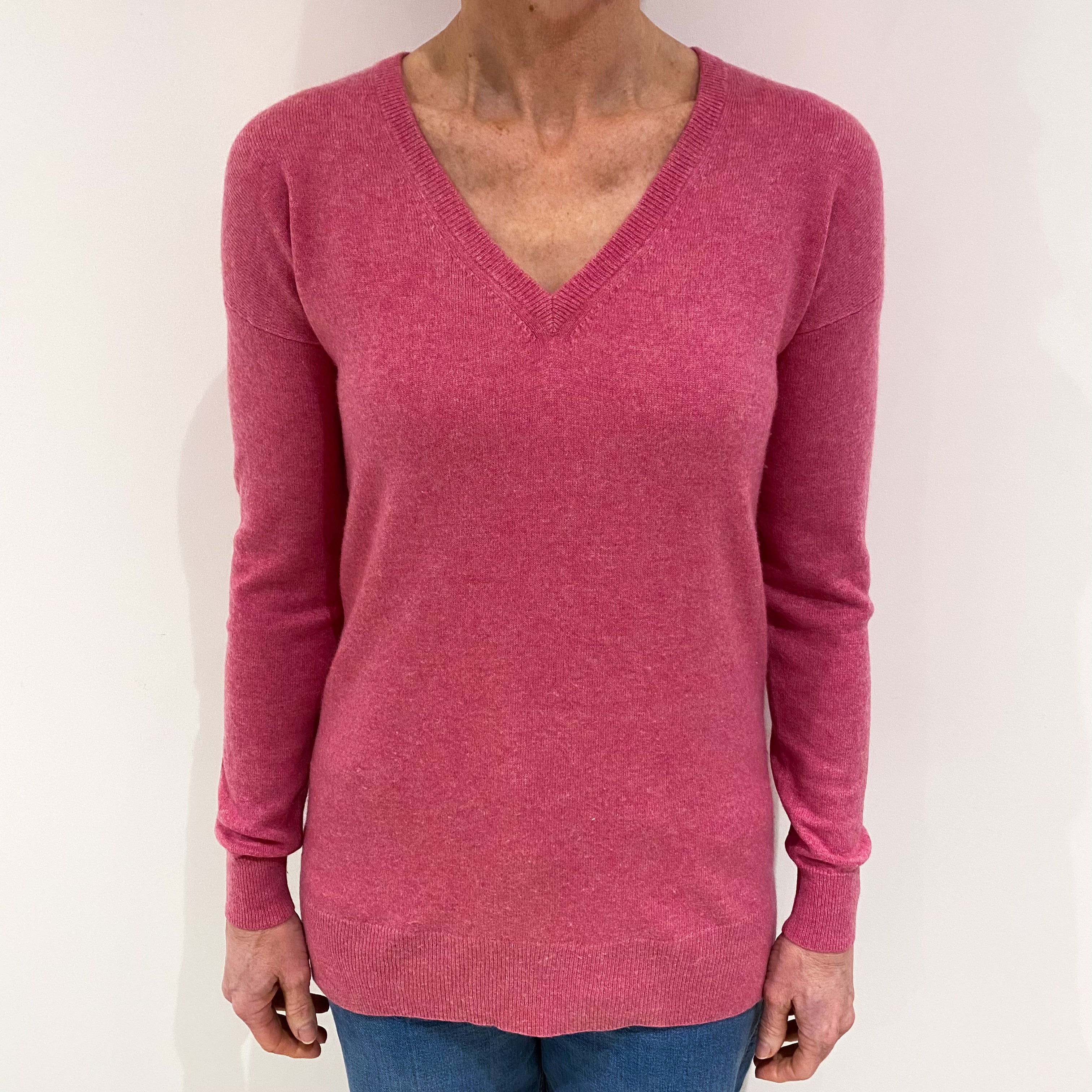 Rose Pink Cashmere V Neck Jumper Small