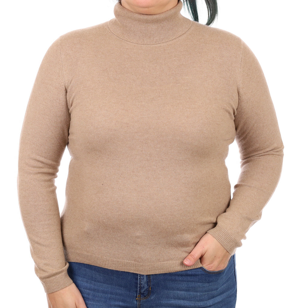 Caramel Brown Cashmere Polo Neck Jumper Large