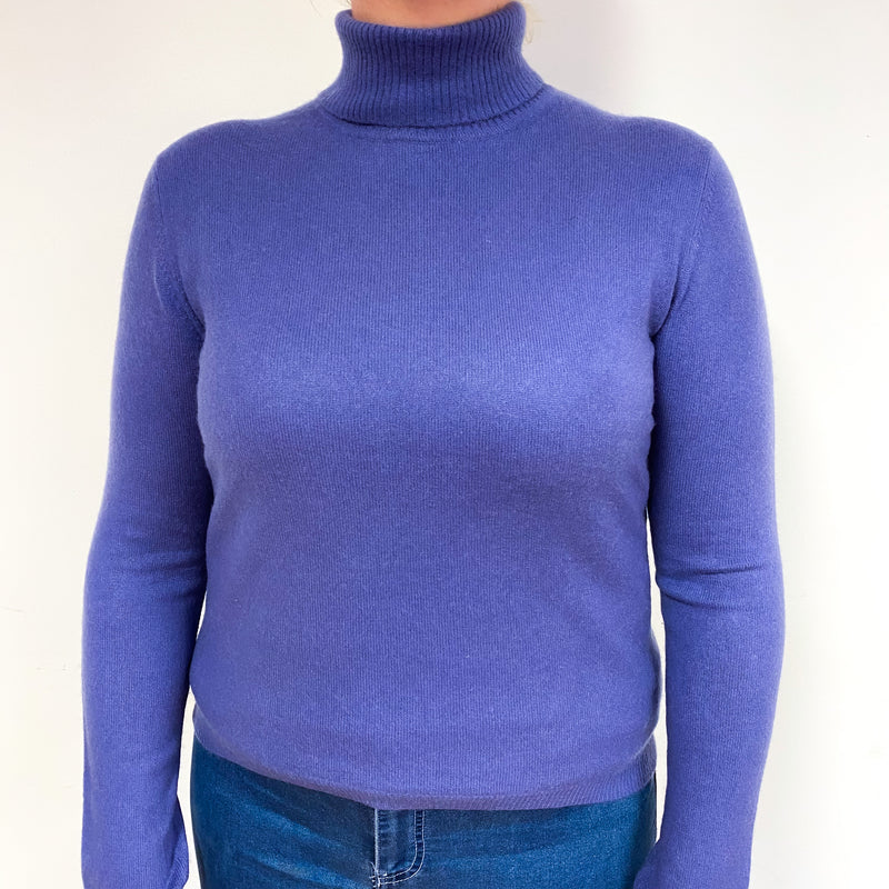 Periwinkle Purple Cashmere Polo Neck Jumper Large