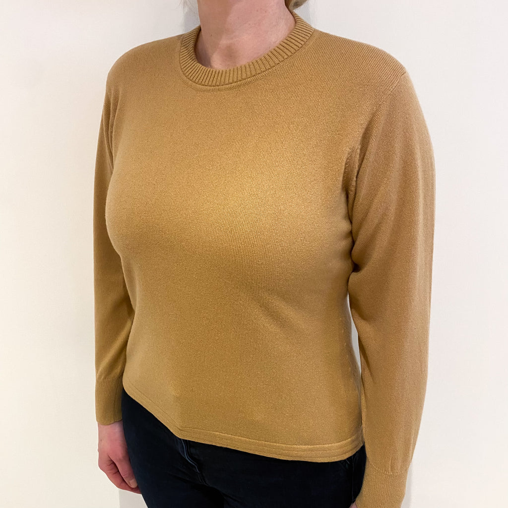 Camel Beige Cashmere Crew Neck Jumper Large