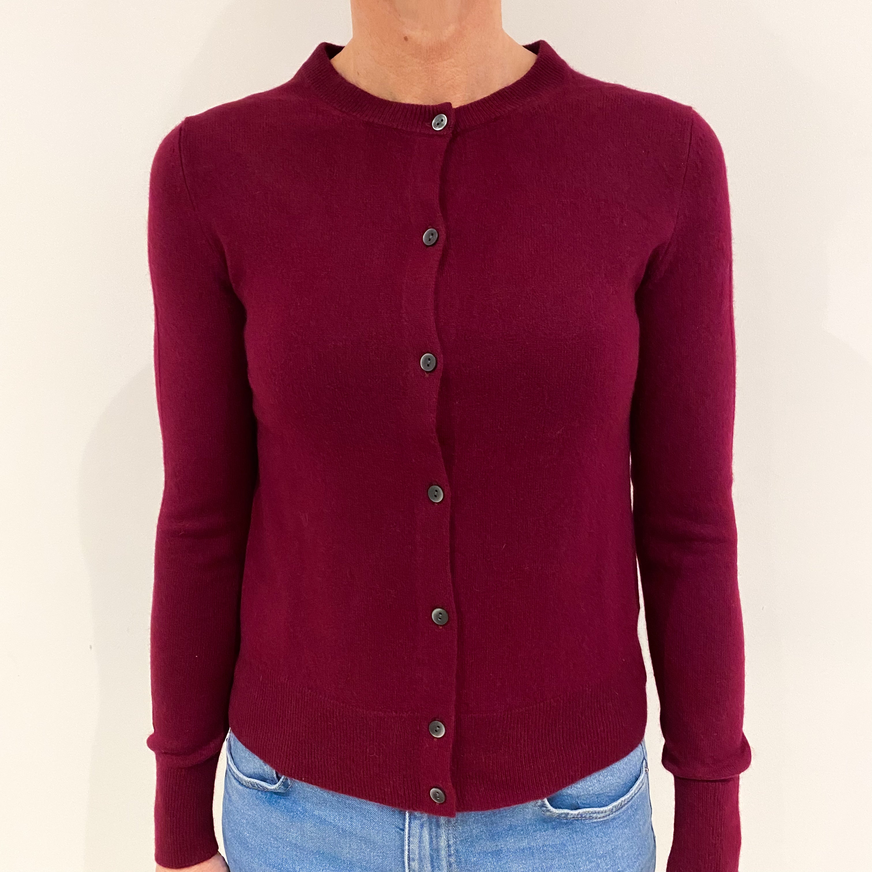 Mulberry Red Cashmere Crew Neck Cardigan Small