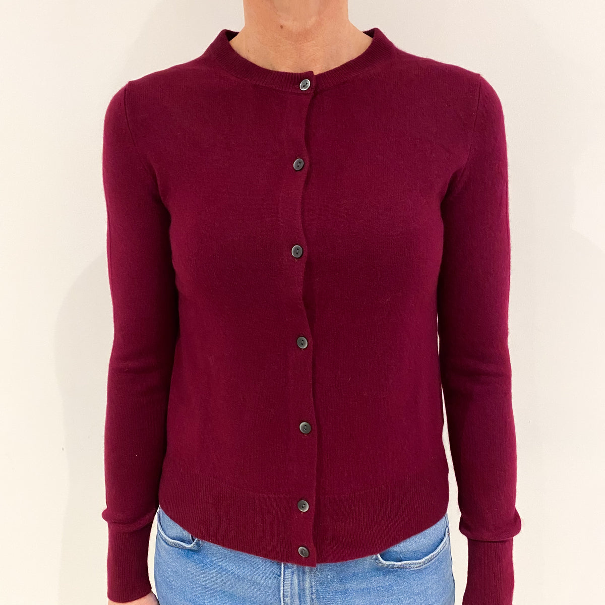 Mulberry Red Cashmere Crew Neck Cardigan Small