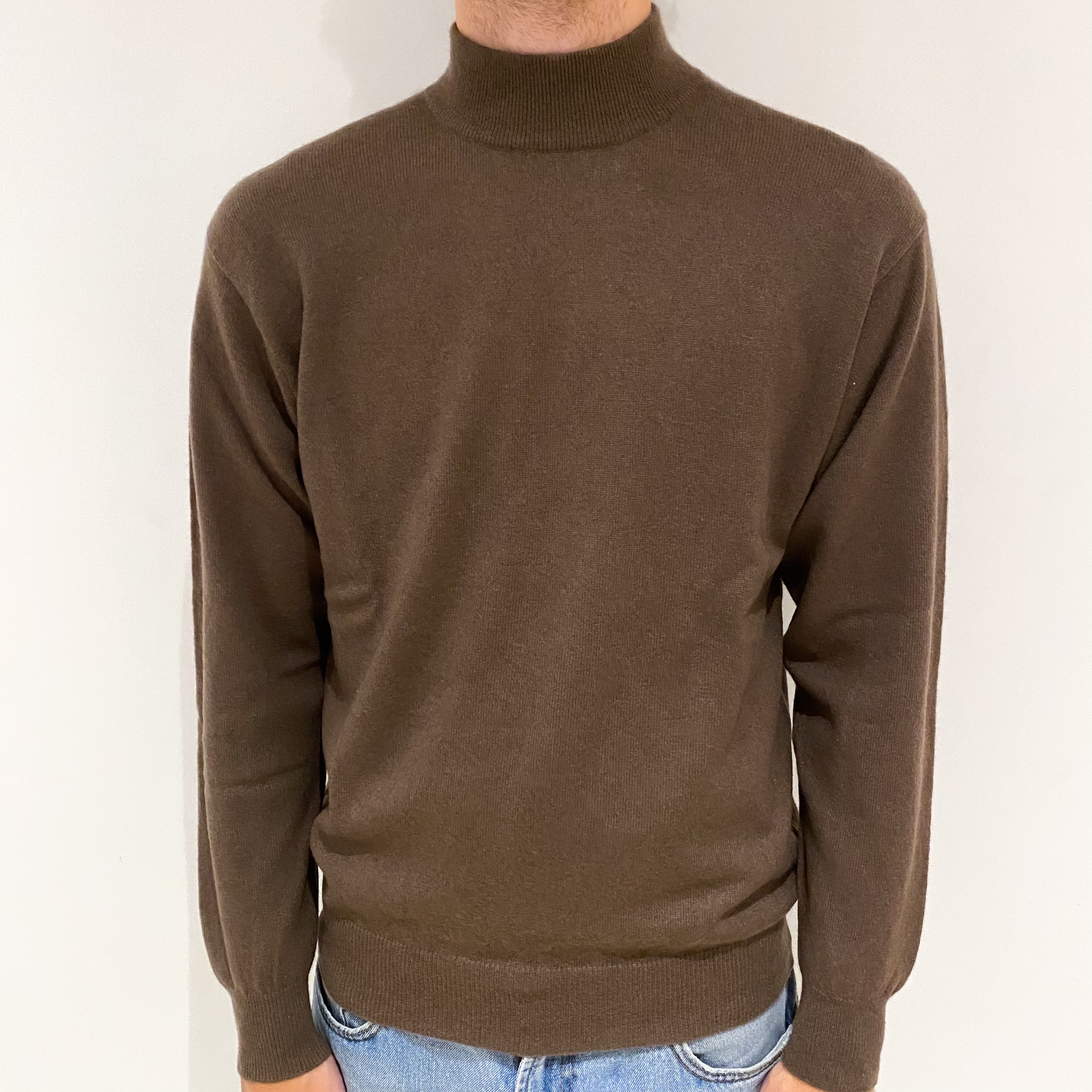 Men's Donkey Brown Cashmere Turtle Neck Jumper Large