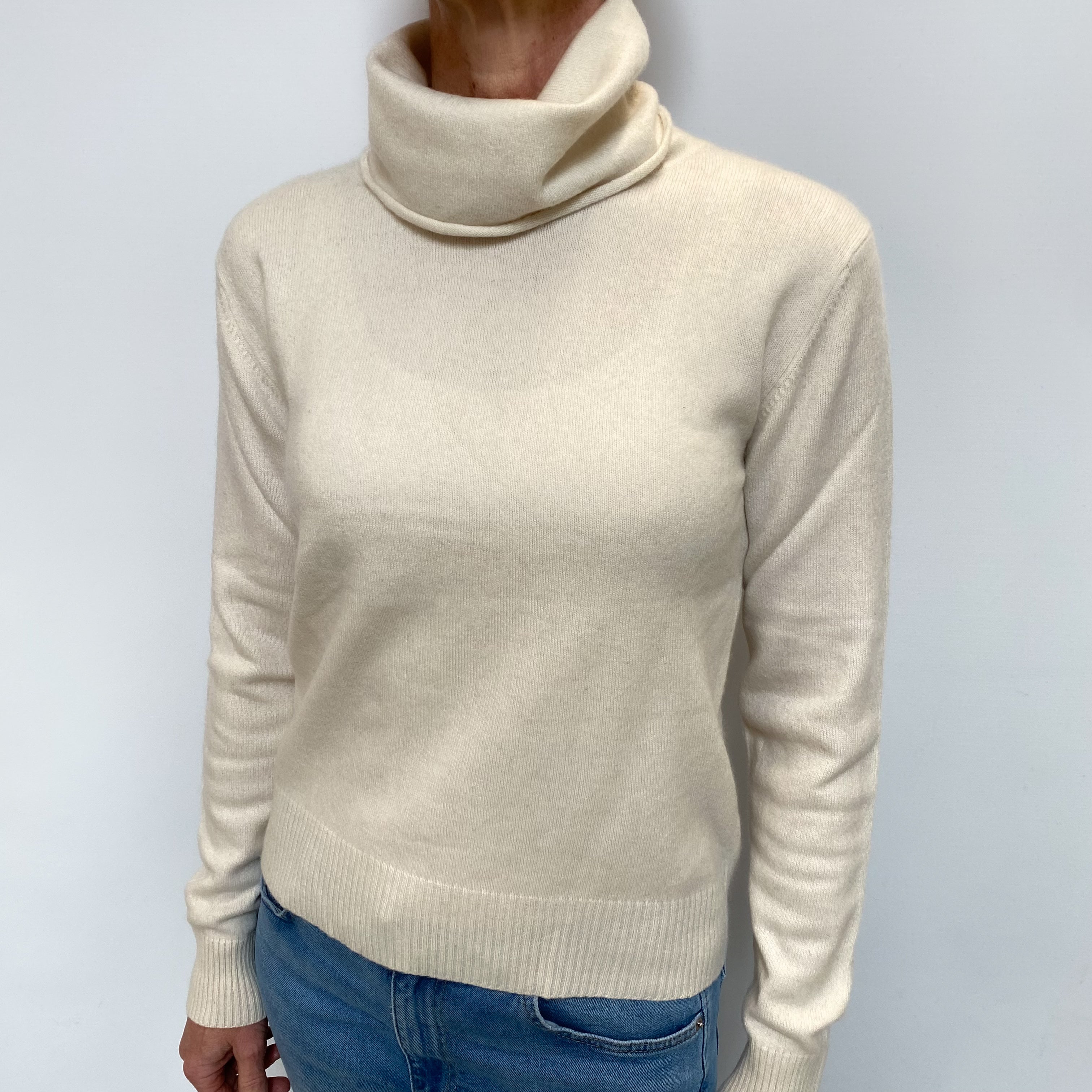 Ivory Cashmere Polo Neck Jumper Small