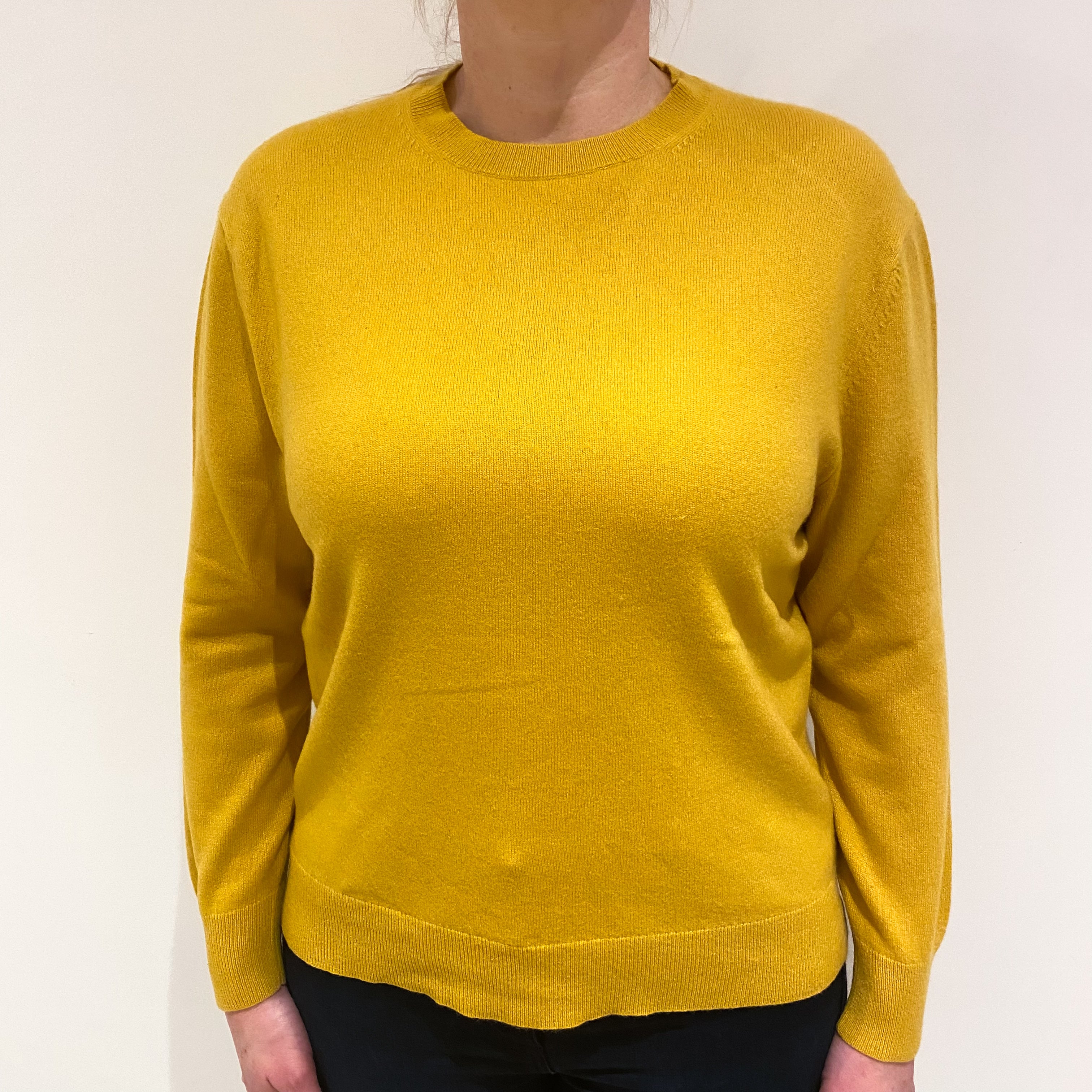 Amber Yellow Cashmere Crew Neck Jumper Large
