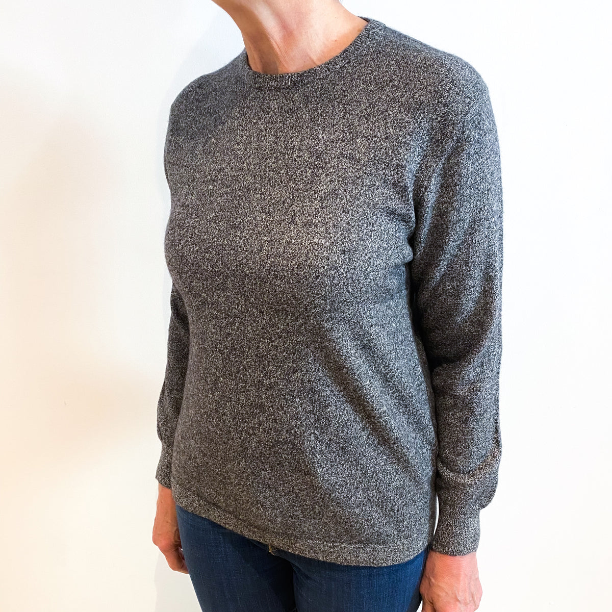 Ash Grey Marl Cashmere Crew Neck Jumper Medium