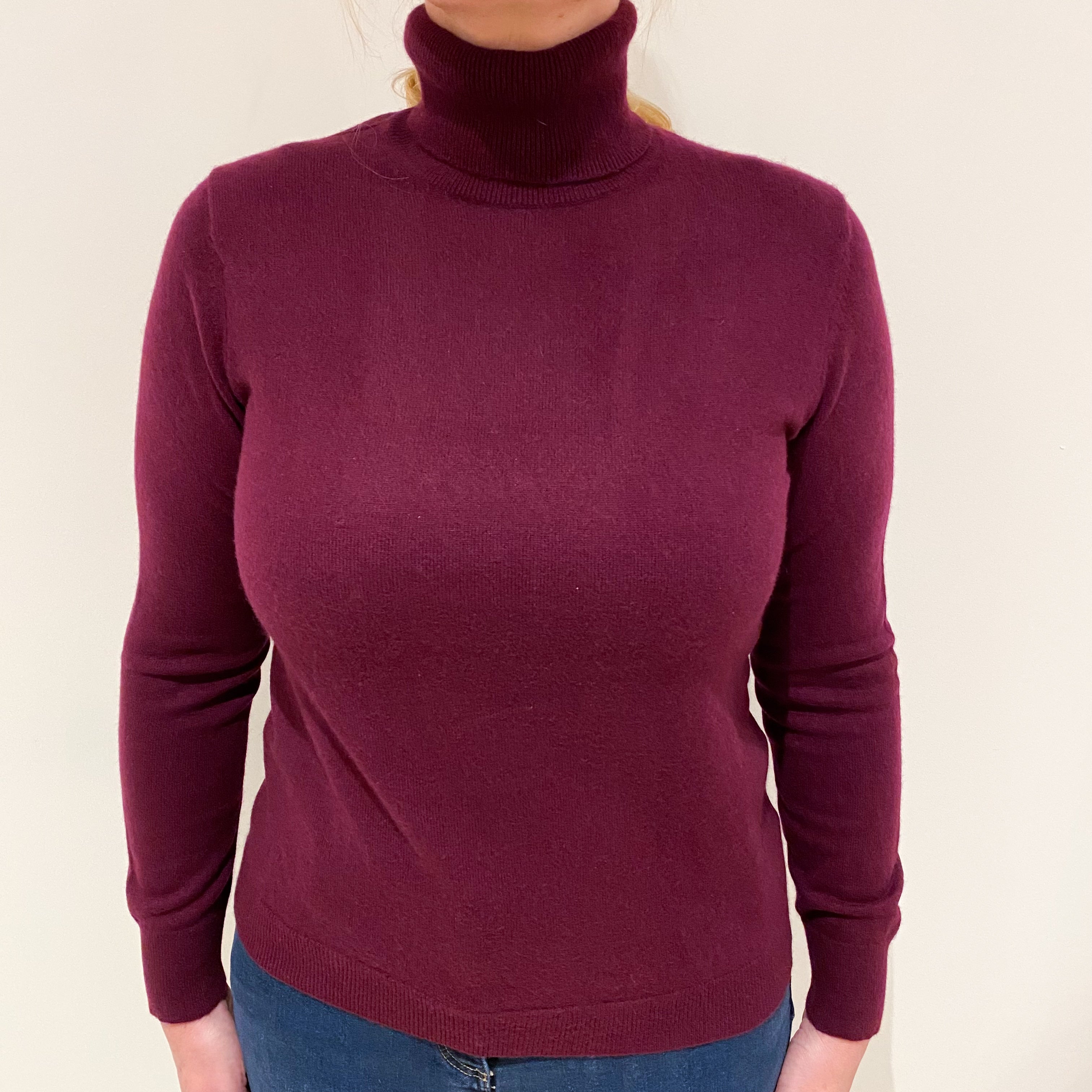 Blueberry Purple Cashmere Polo Neck Jumper Large