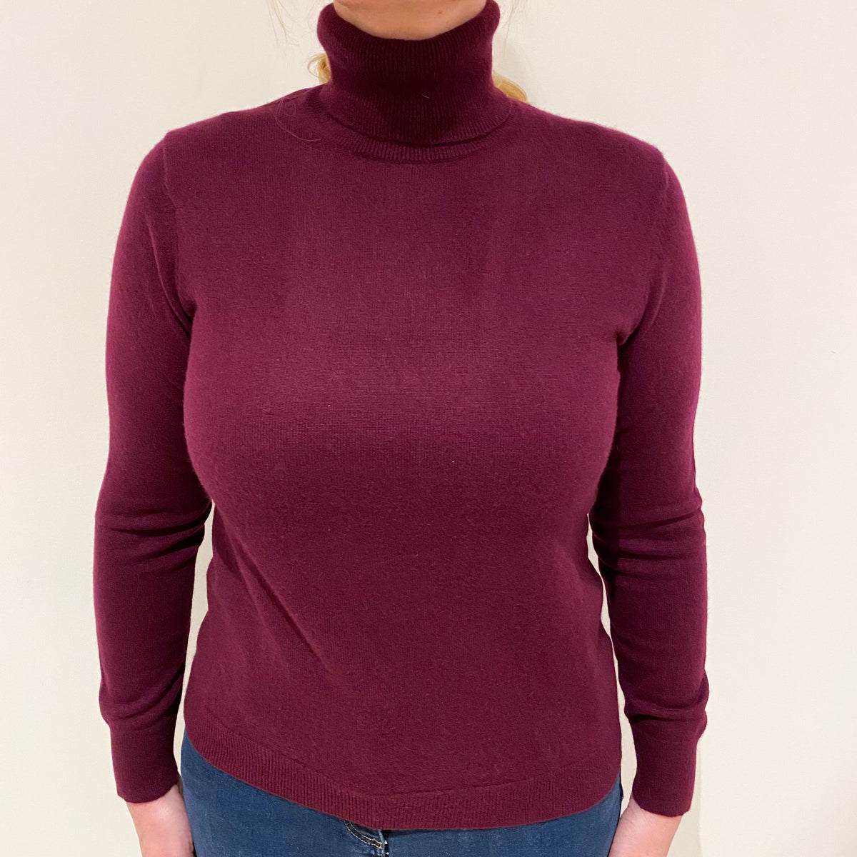 Blueberry Purple Cashmere Polo Neck Jumper Large