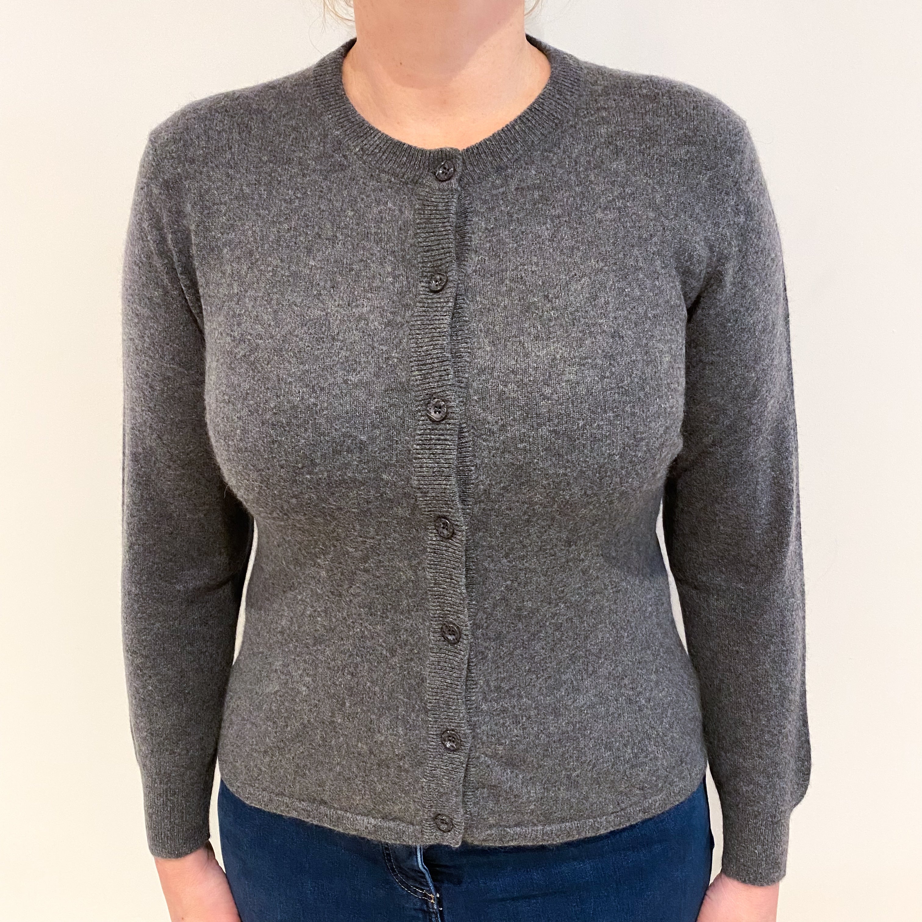 Slate Grey Cashmere Crew Neck Cardigan Large