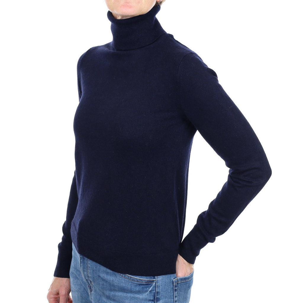 Navy Blue Cashmere Polo Neck Jumper Small