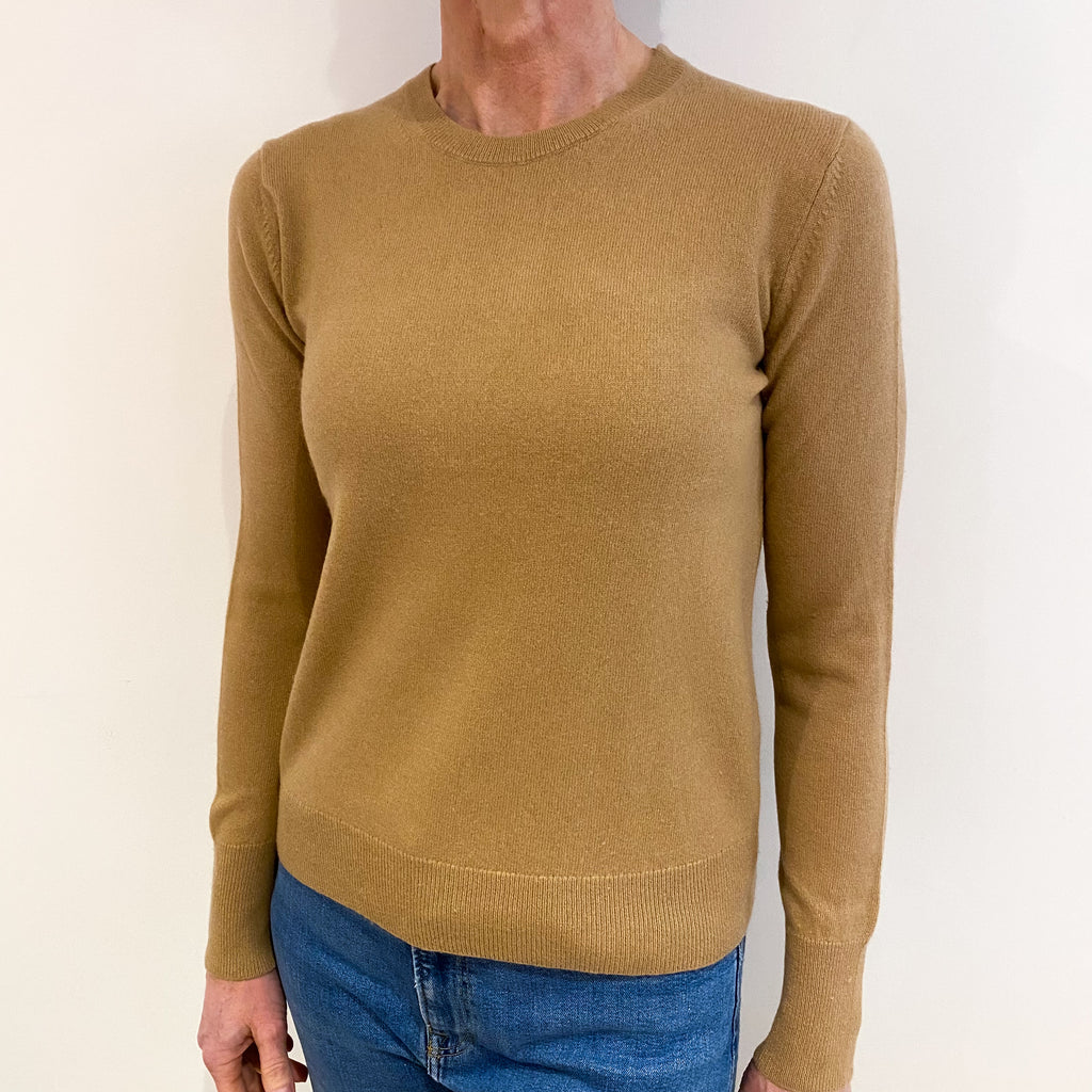 Camel Brown Cashmere Crew Neck Jumper Small