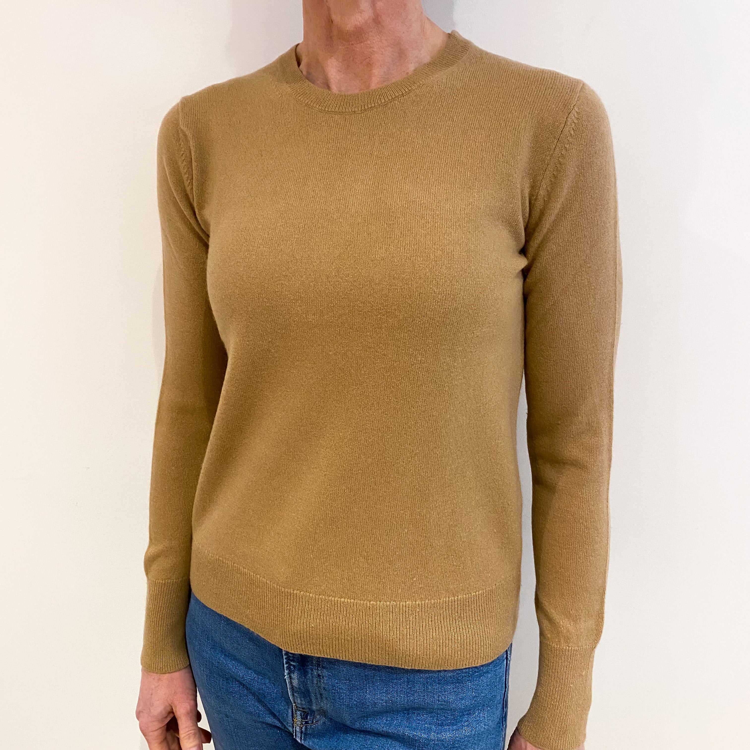 Camel Brown Cashmere Crew Neck Jumper Small