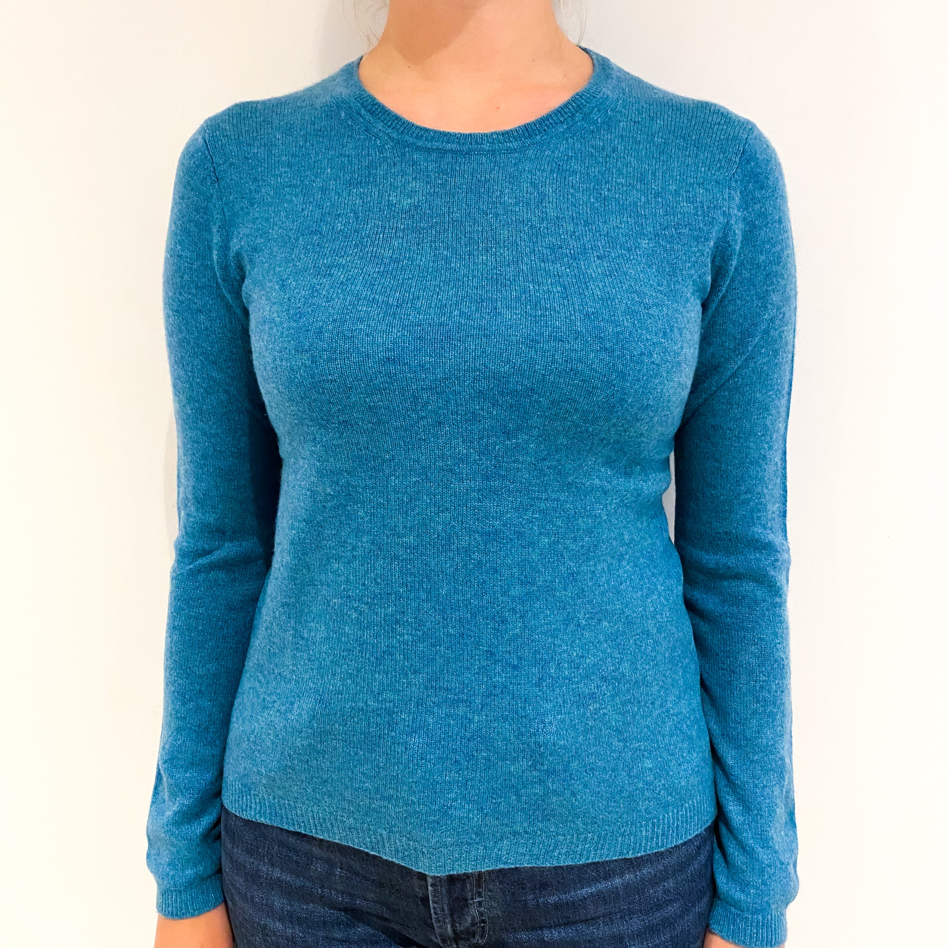 Aqua Blue Marl Lightweight Cashmere Crew Neck Jumper Small