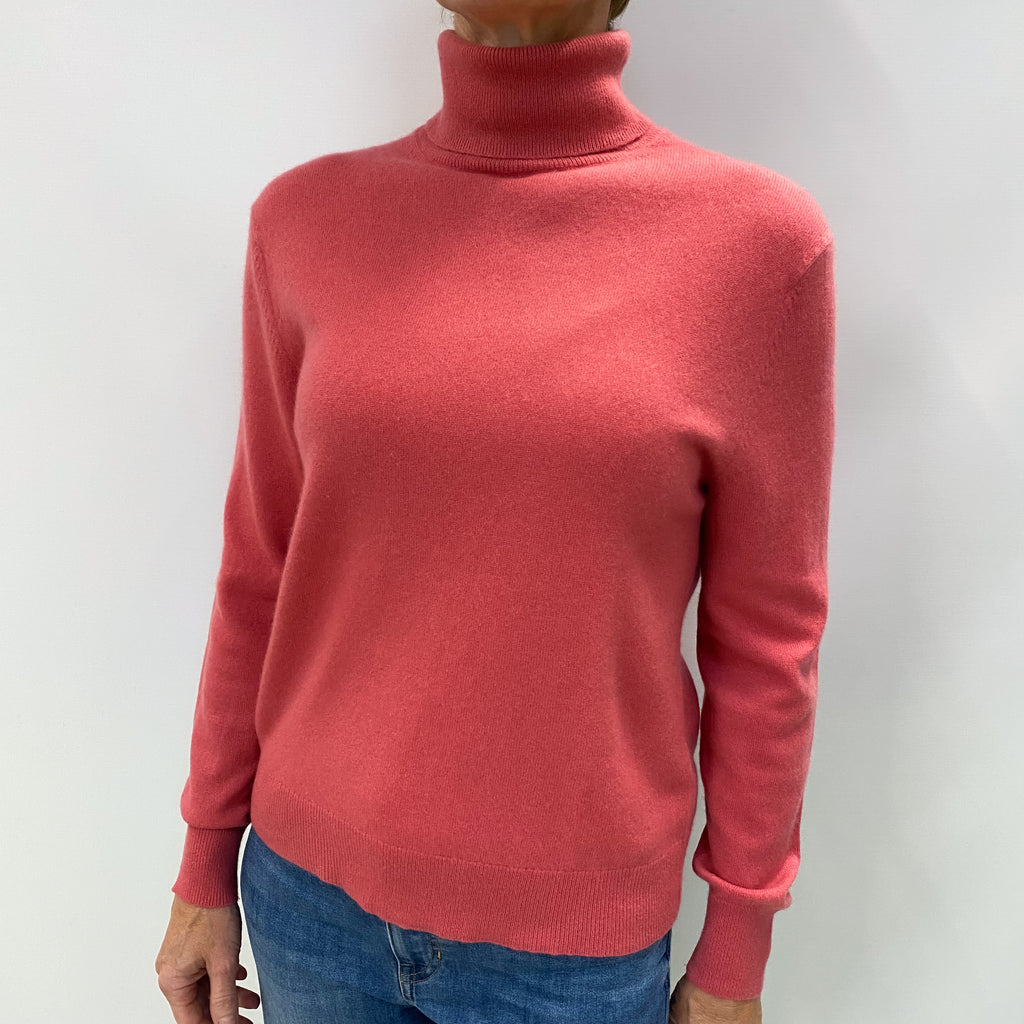 Loganberry Pink Cashmere Polo Neck Jumper Small