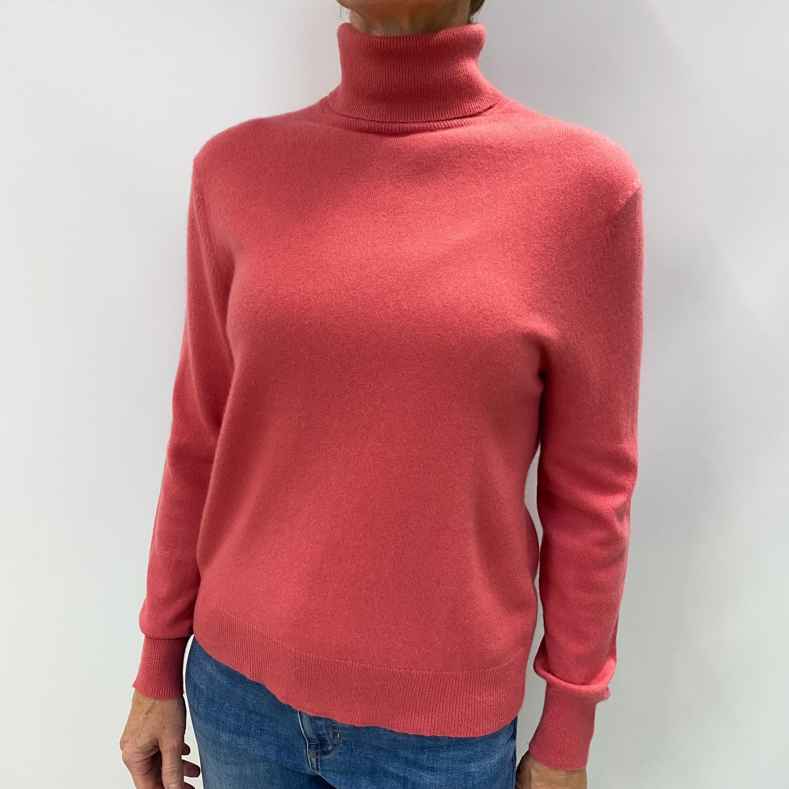 Loganberry Pink Cashmere Polo Neck Jumper Small