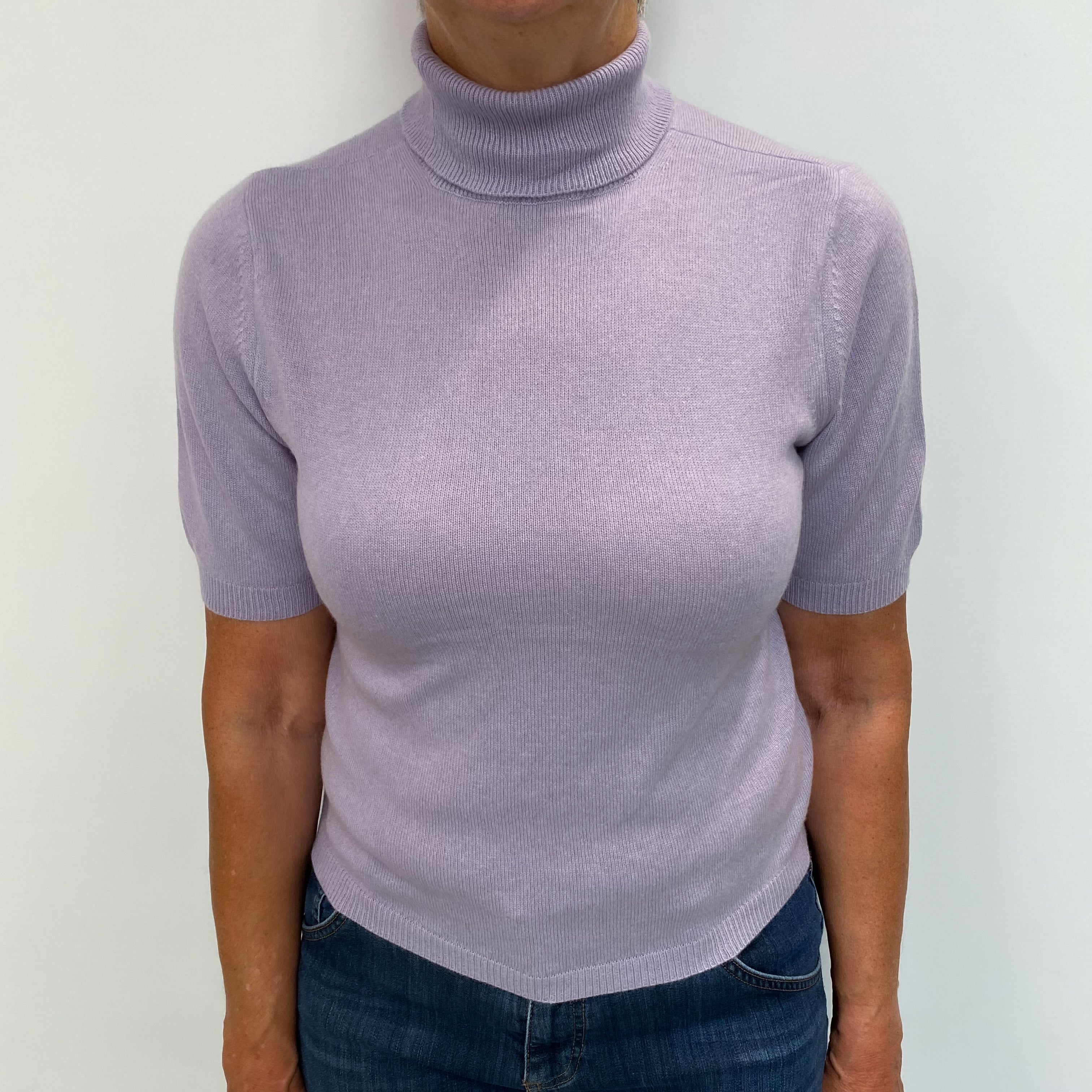 Lavender Purple Cashmere Polo Neck Short Sleeved Jumper Medium