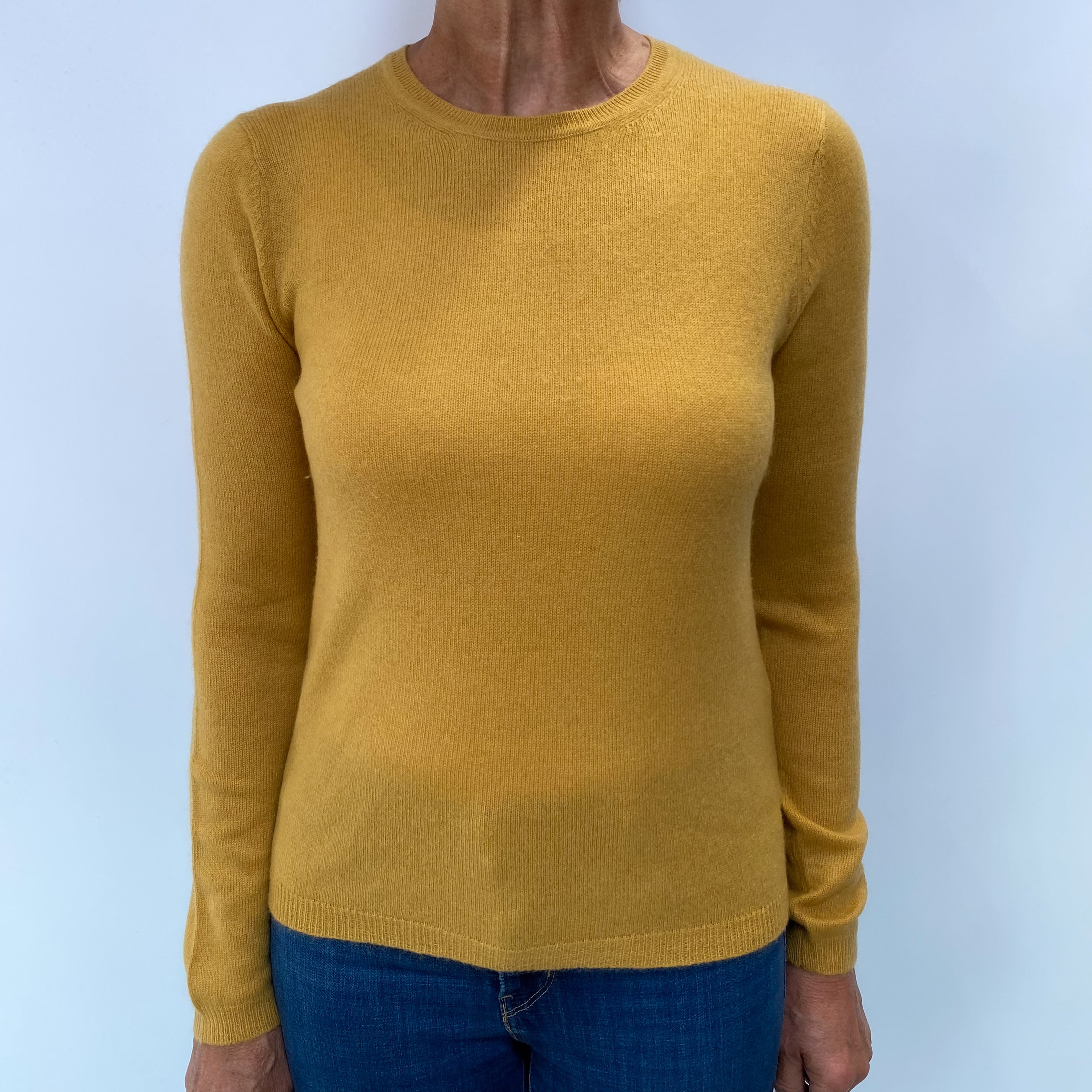 Ochre Yellow Cashmere Crew Neck Jumper Medium